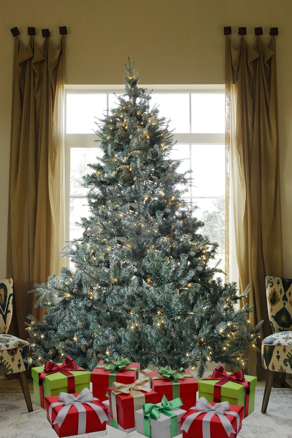 8 FT Prelit Premium Spruce Hinged Artificial Christmas Tree 1600 Realistic Branch Tips/Pines with 600 LED Lights and Stand