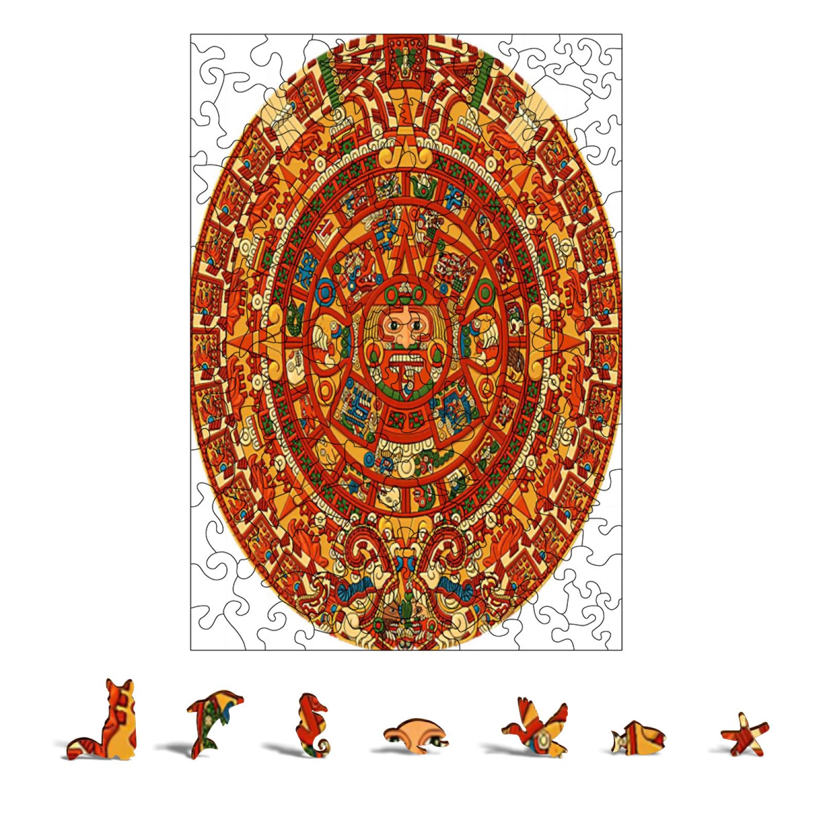 Aztec Calendar Mayan Puzzles Wooden Jigsaw Puzzle Clear Patterns Challenging Fun Unique Shape Pieces for The Whole Family S (125 Pieces)