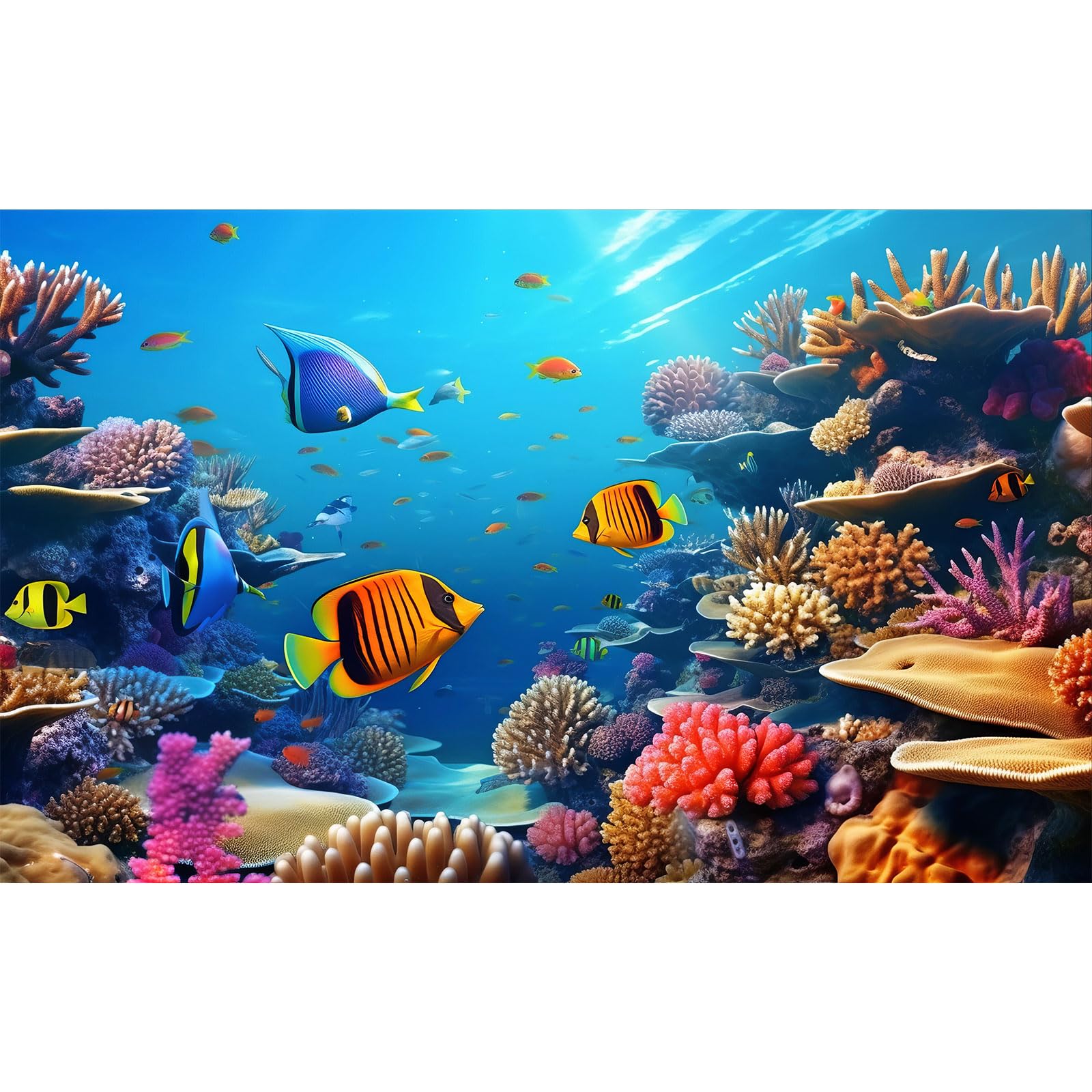 Underwater World Aquarium Background Vibrant Coral Reef Tropical Fish Terrarium Background Deep Blue Ocean with Colorful Fish and Marine Life Fish Tank Backdrop Wallpaper Decor Poster 48x18in