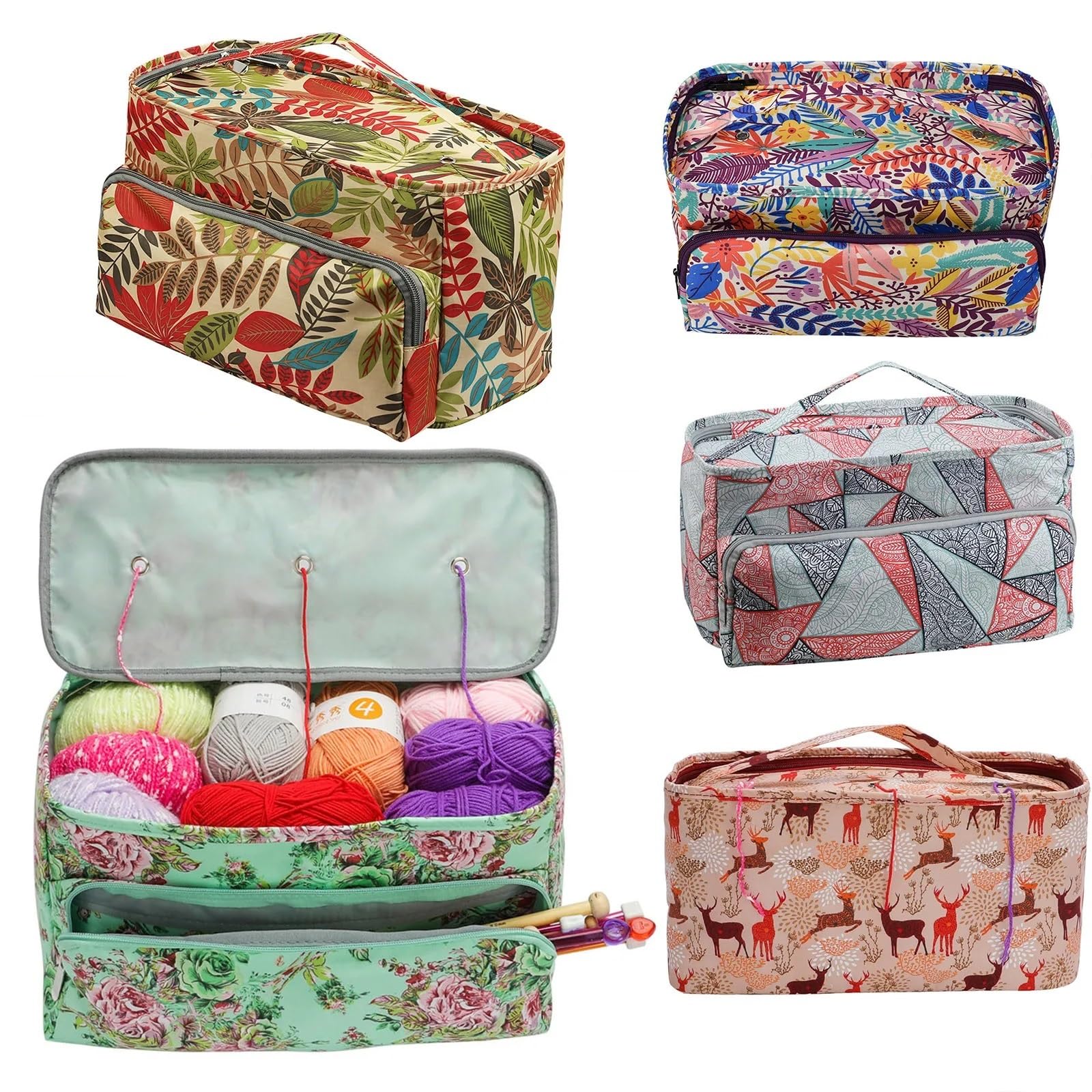 Scatola da cucito che trasporta ferri maglia uncinetti accessori borsa cestino portaoggetti artigianale(Style D)
