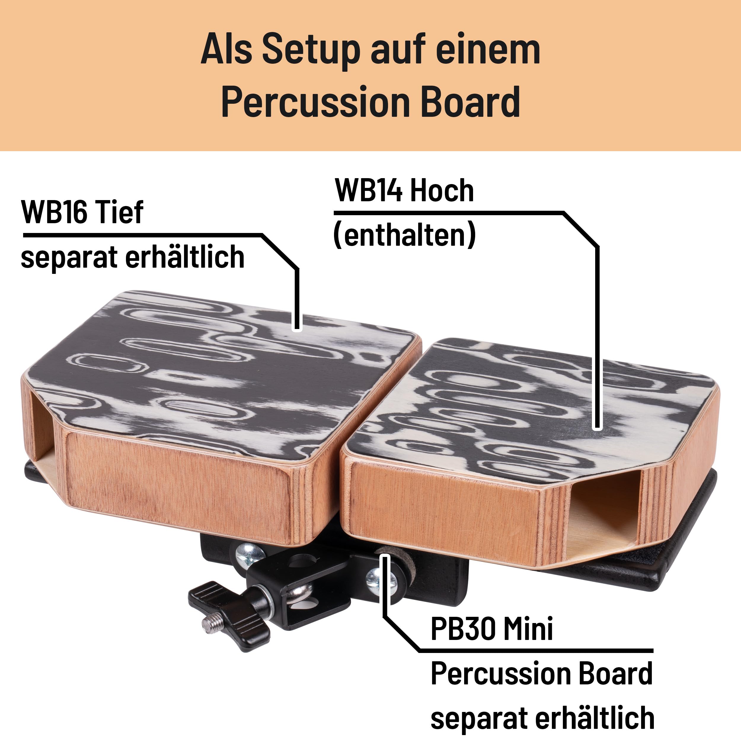 Schlagwerk WB14 Pocket Bongo Alto – Bongo de madera de Gabón ultracompacto – Complemento de cajón – Complemento para batería – Dedo 13,5 × 13,5 × 4 cm – Ideal para percusión, estudio, vivo y calle