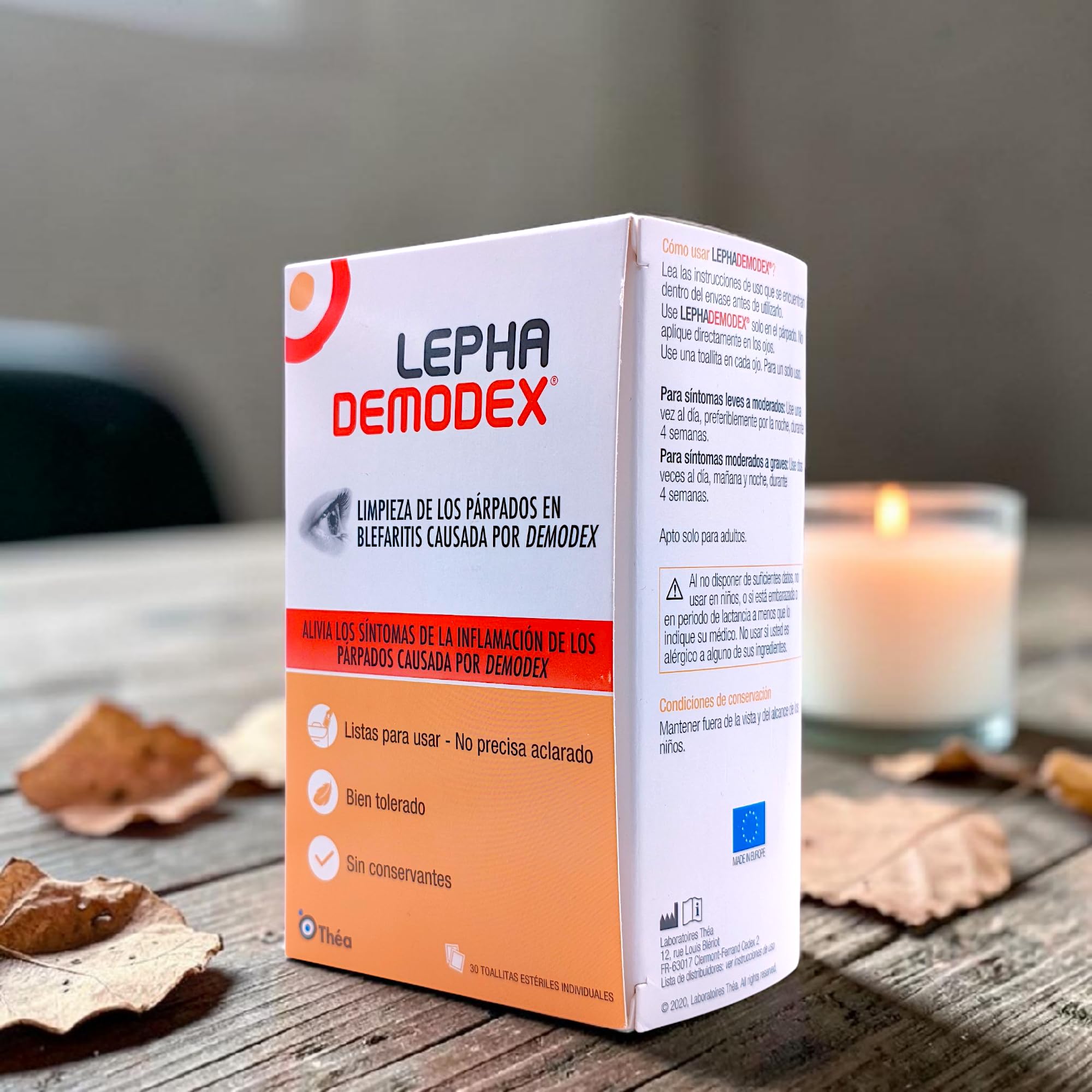 Laboratorios Thea Lephademodex 30 Toallitas Estériles - Higiene de Párpados y Pestañas - Tratamiento para Infección por Demodex y Blefaritis - Con Terpinen-4-ol y Ácido Hialurónico