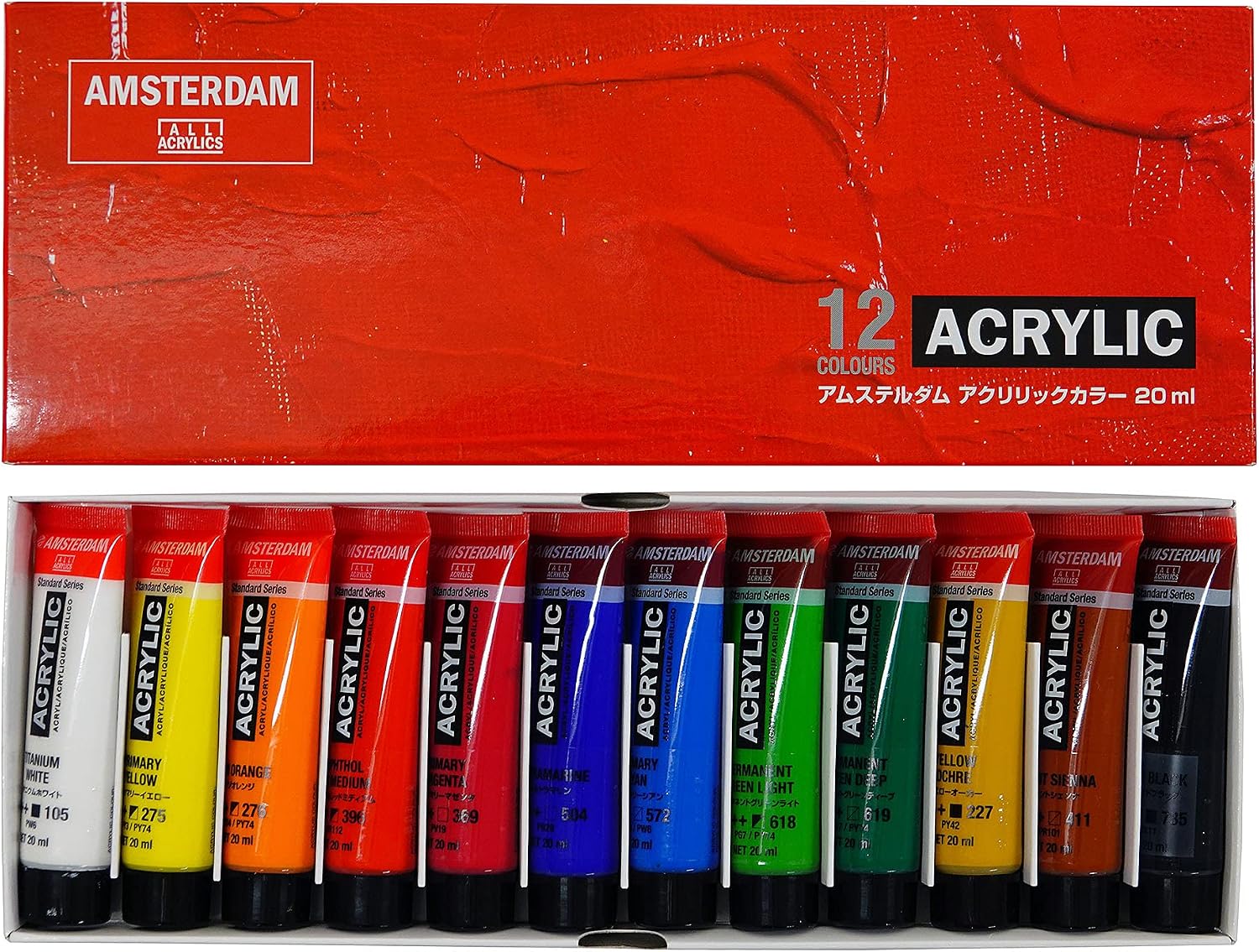 Talens Japan AAC-12 Acrylic Paint, Amsterdam Acrylic Color, 12 Color Set, 0.7 fl oz (20 ml) (No. 6)