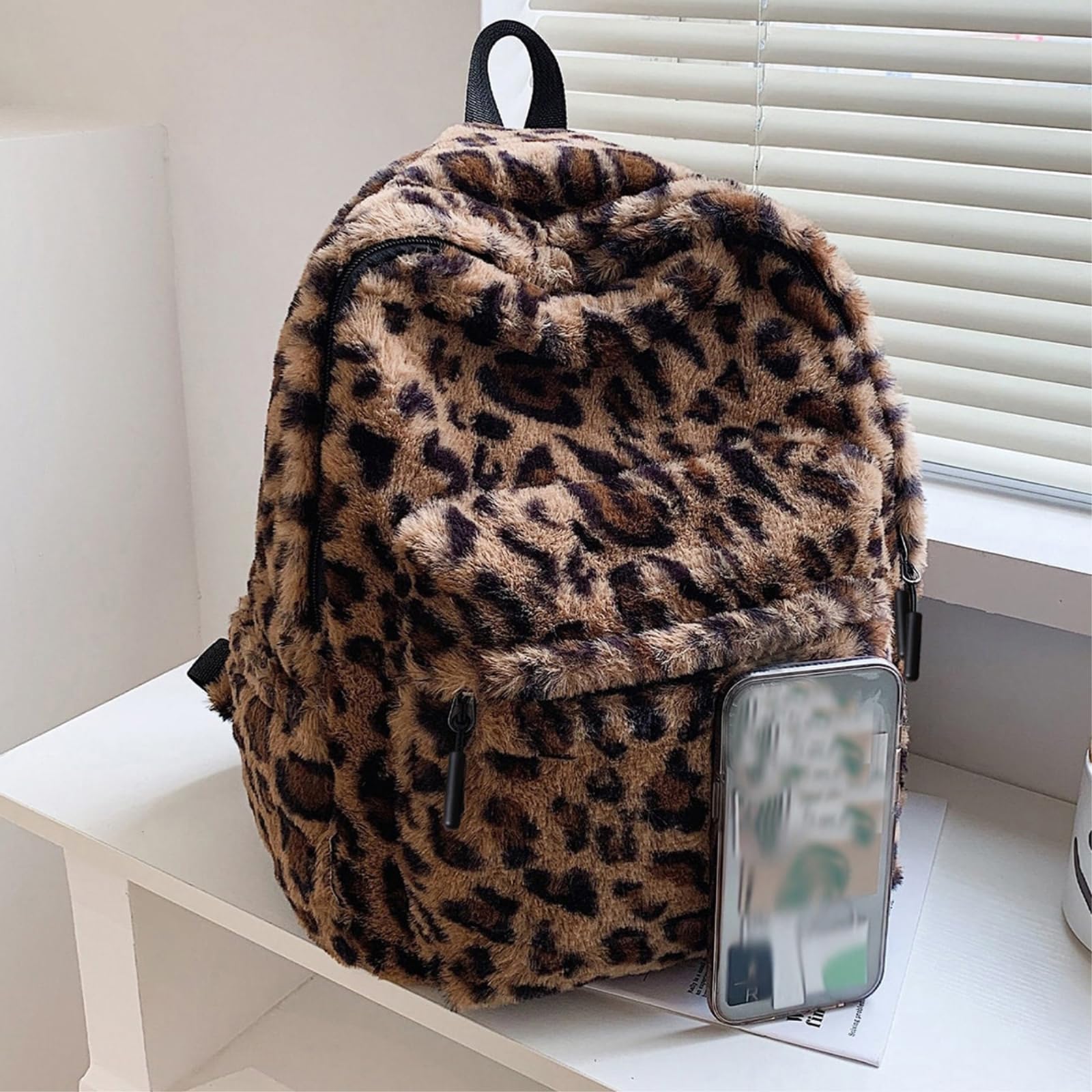 Zaino da Viaggio Stampa Classica Morbido Nero Zipper Tab Tasca Anteriore Sacco Giorno Caldo per Casual Autunno Inverno-Dark Khaki