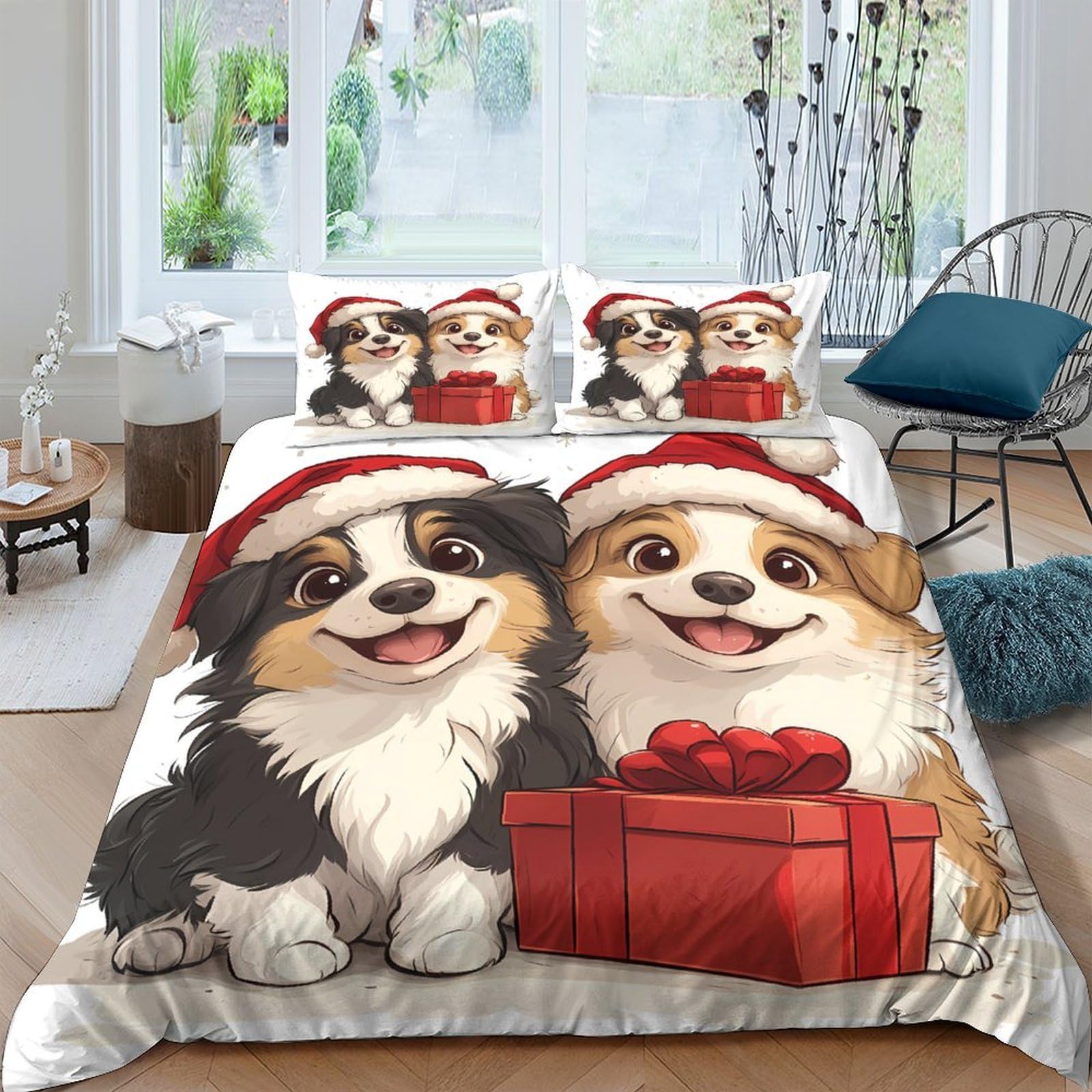 Ctjqhvkz Style-5 3D Printed Christmas Dog Fitted Sheet Microfiber Soft Cartoon Puppy Bed Sheet For Bedroom Guest Room Mattress Protection Single（135X200cm）