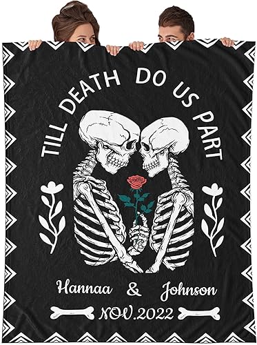 Youltar Manta personalizada de esqueleto gótico de Halloween, manta de calavera personalizada, espeluznante, única para novio, novia, manta de