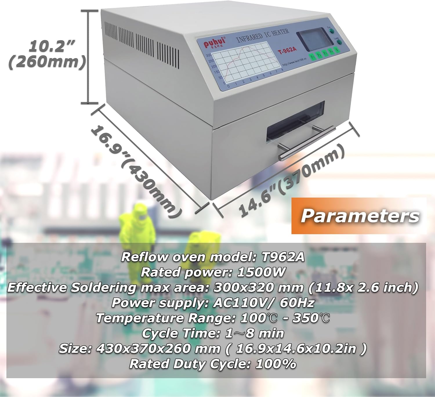INTSUPERMAI Reflow Oven T-962A Micro-computer Control Reflow Soldering Machine with 300x320mm Soldering Area, 110V 1500W