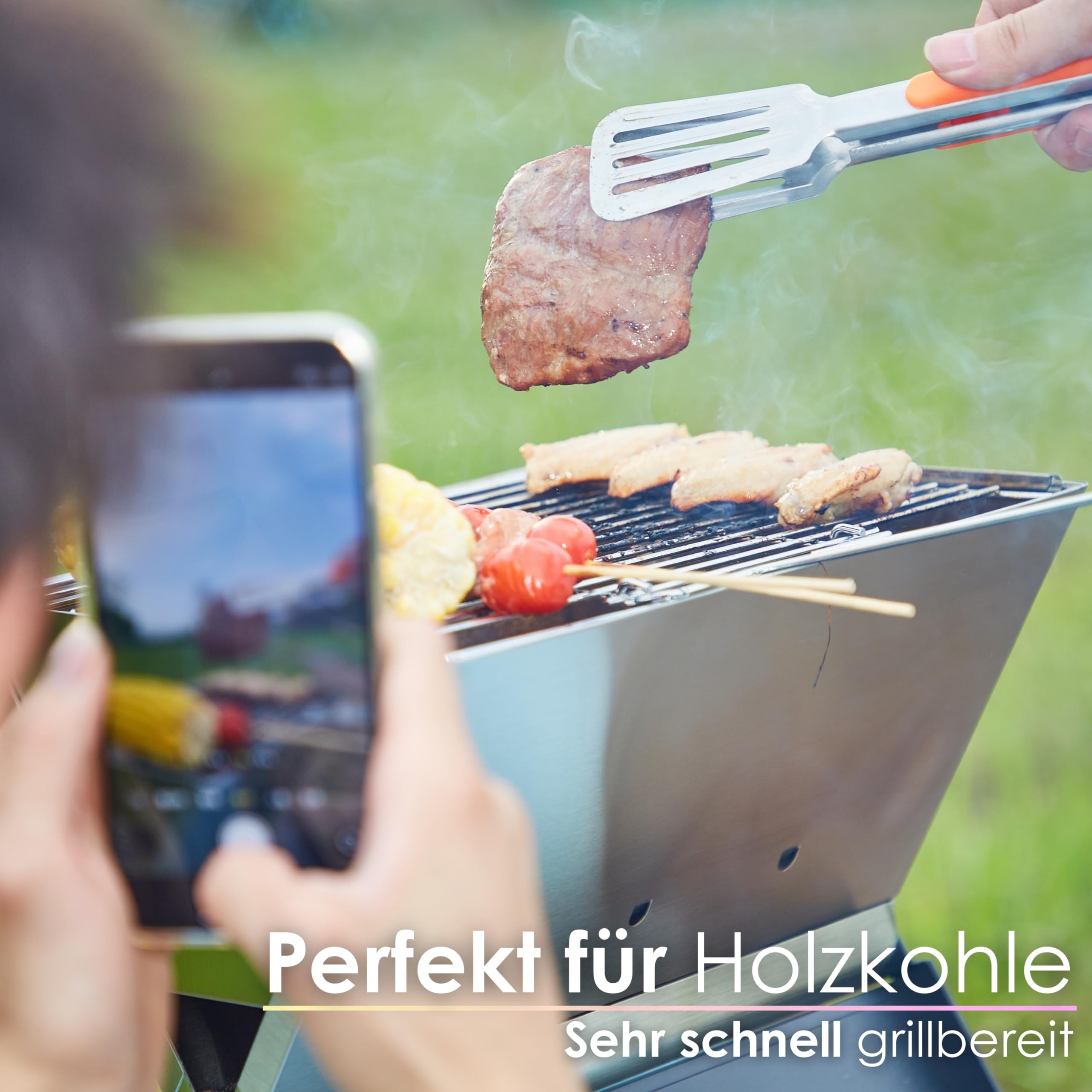 Steinborg Klappgrill | Laptopgrill | Campinggrill | Blitzschneller Aufbau | Hitzebeständiger Rahmen | Große Lüftungsschlitze | Holzkohlegrill | Kohlegrill | Geringes Gewicht | Geeignet für Holzkohle