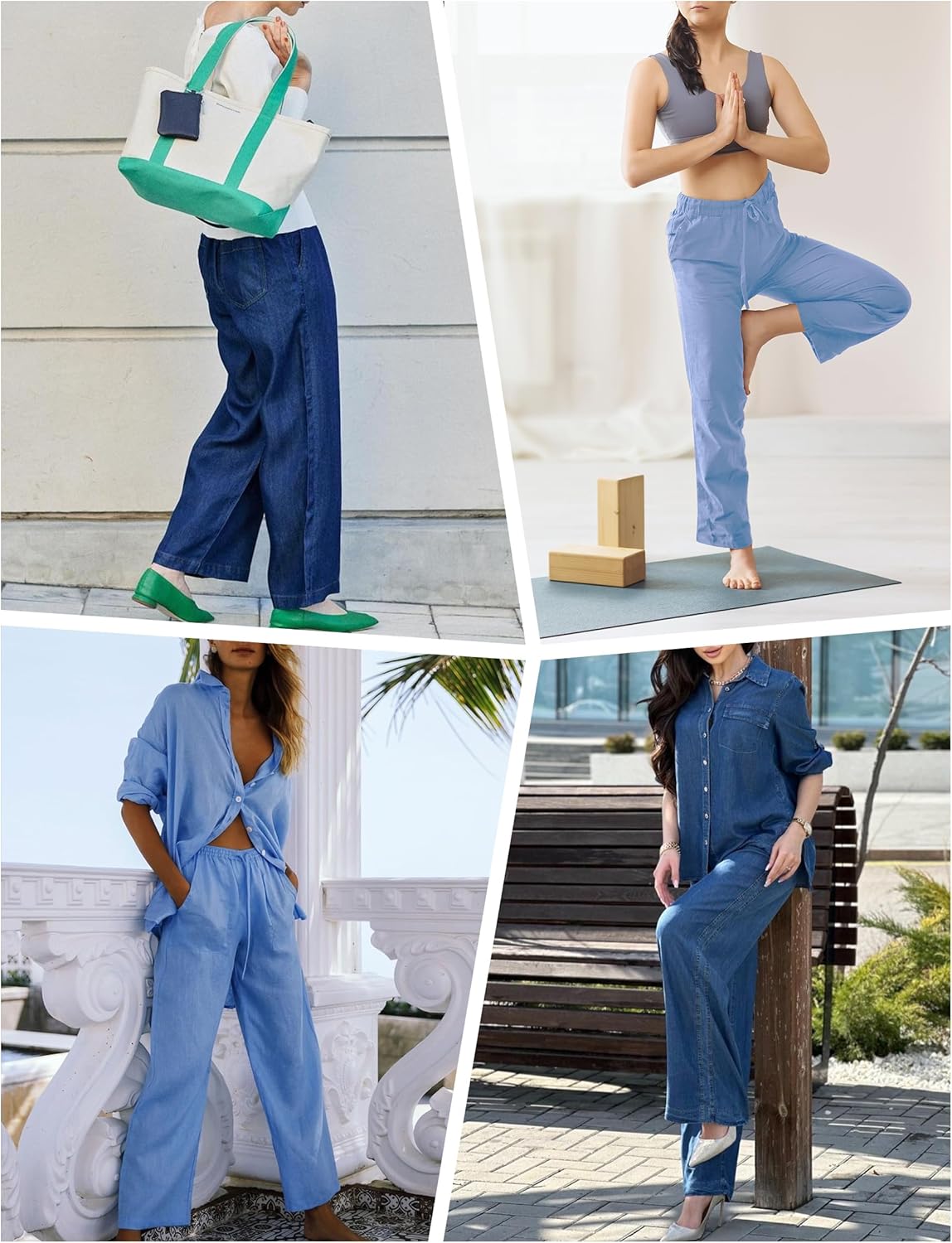 Skirt BL Women's Drawstring Elastic Waist Jeans Pull on Wide Leg Flowy Jeans for Trendy Soft Lightweight Denim Pants - Image 5