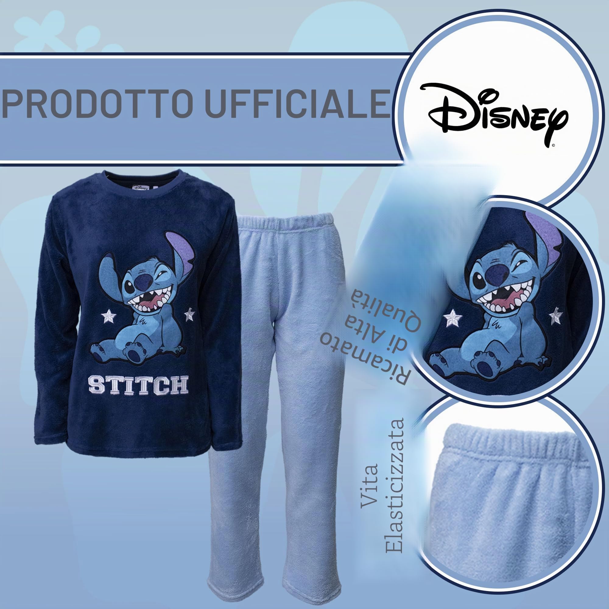 Pigiama Disney Lilo e Stitch Donna Ragazza Lungo Tg. L Invernale in Pile 6953