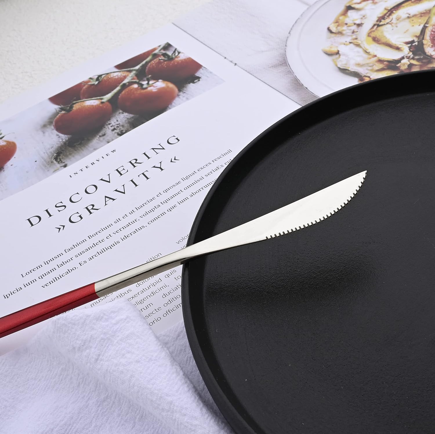 Silver Flatware Set for 8, 32-Piece Stainless Steel Silverware Cutlery Set, Elegant Tableware Eating Utensils for Home Restaurant Weddings Parties, Mirror Polished(Matte Red Handle)