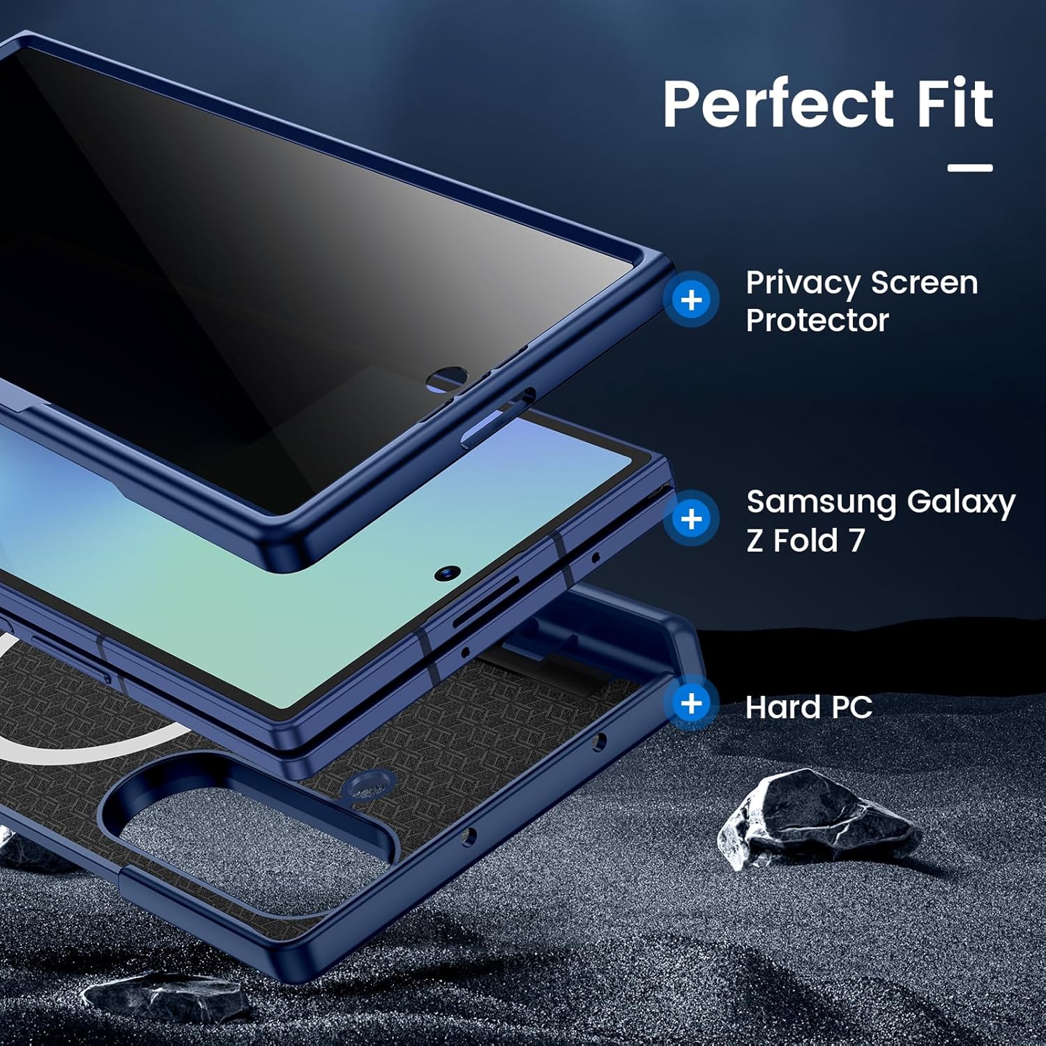 VEGO for Galaxy Z Fold 7 Case, Compatible with MagSafe, with [Hinge Protection][Front Privacy Screen Protector] Magnetic Slim PU Leather Protective Cover for Samsung Galaxy Z Fold 7 5G - Blue