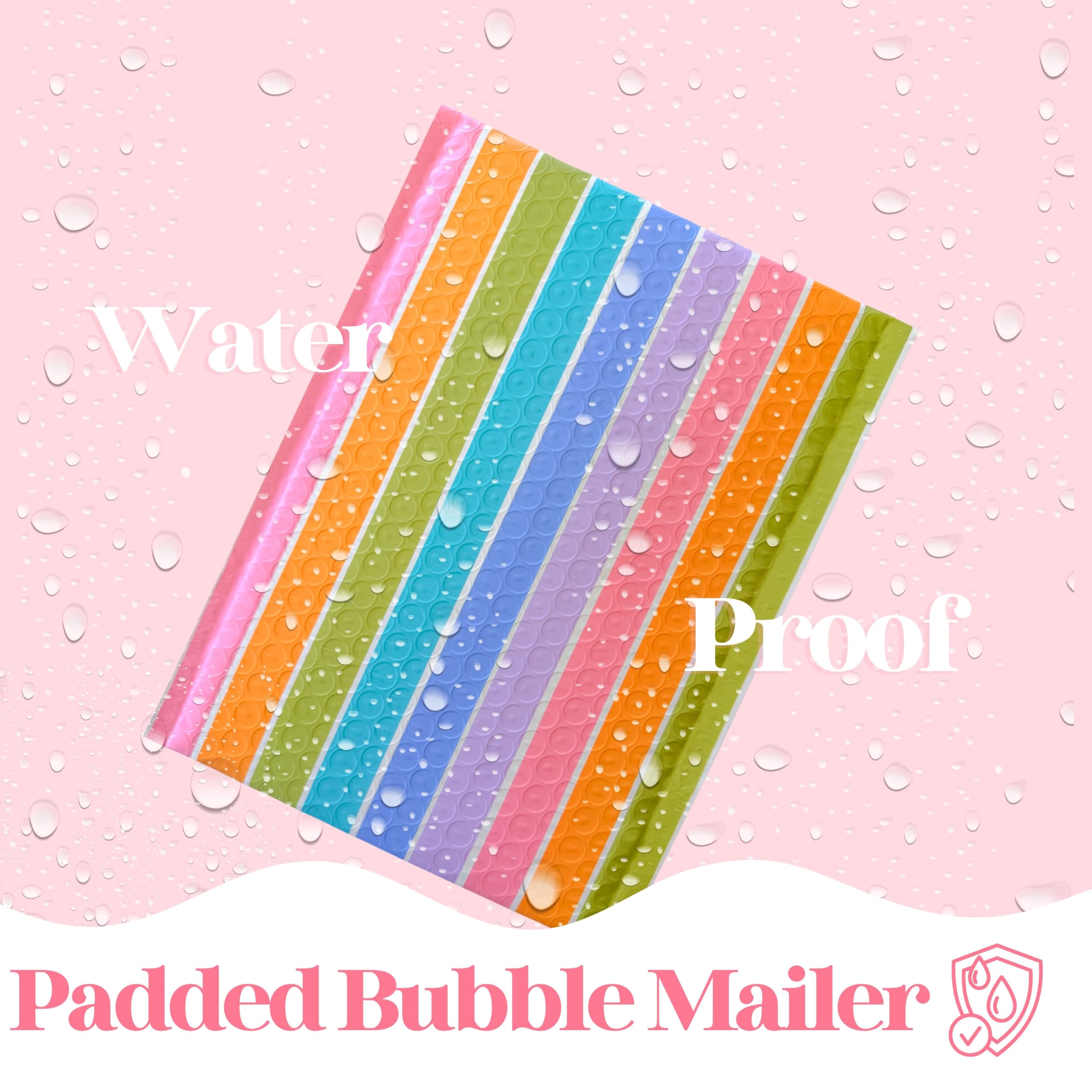 Pretty Package Store Luftpolster-Versandtaschen, 21,6 x 27,9 cm, Pastellstreifen, 25 Stück | Robuste, wasserdichte, selbstklebende und reißfeste Designer-Luftpolster-Versandtaschen für kleine Unternehmen