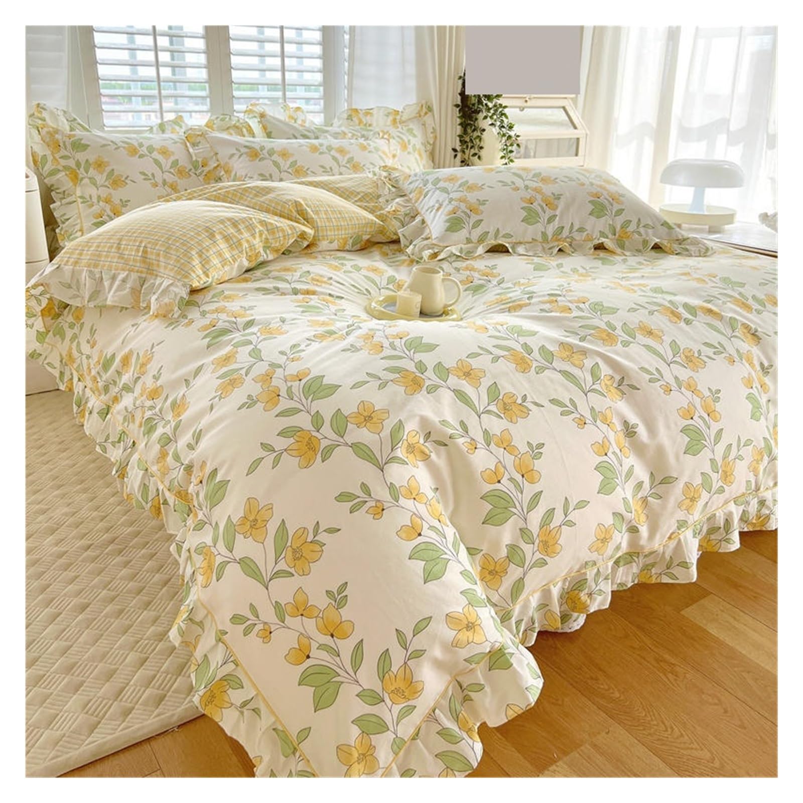 KHASCBNF Duvet Cover Sets Cotton Duvet Cover Quilt with Ruffles Queen/King Size Bed 240x220