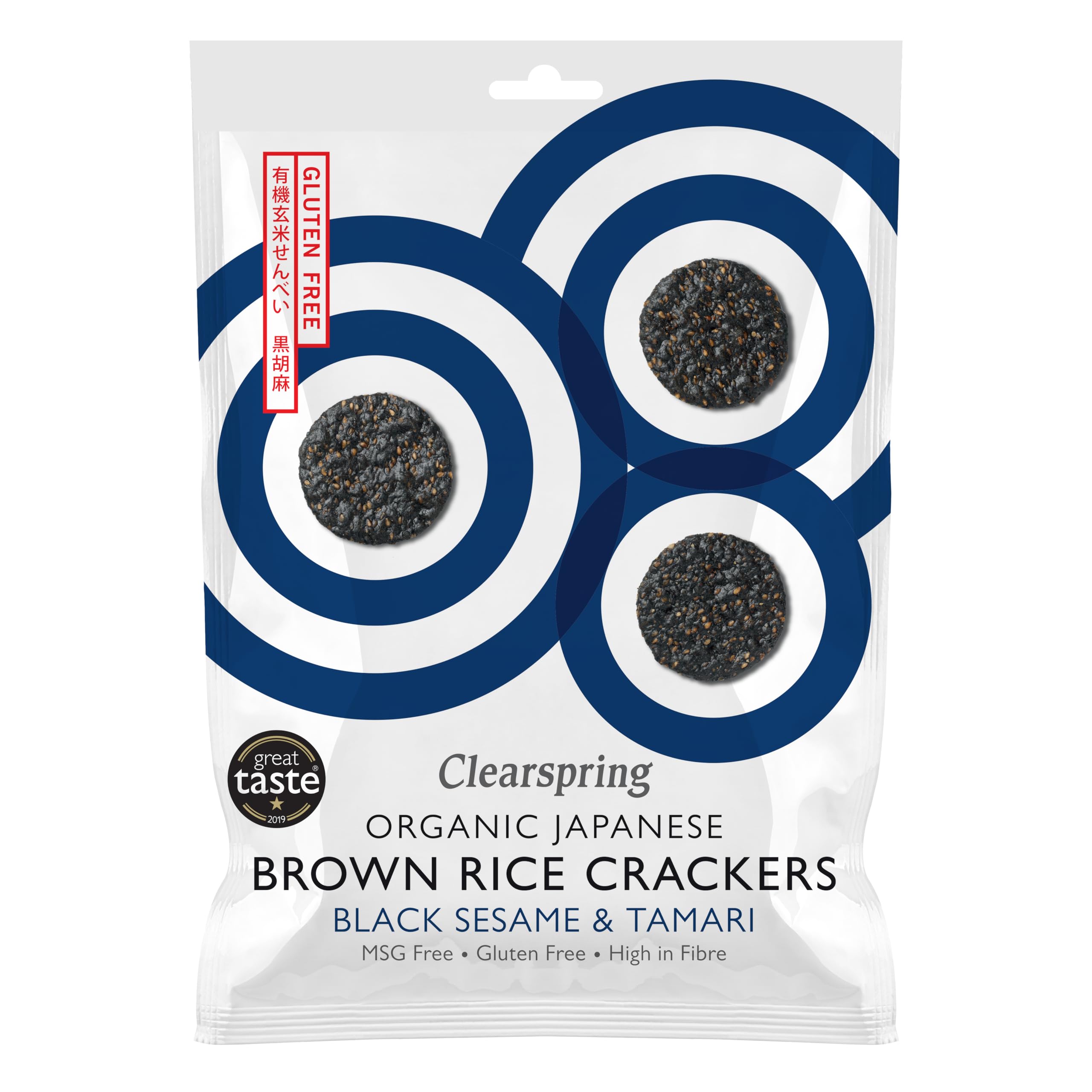 Clearspring Organic Japanese Brown Rice Crackers | Black Sesame & Tamari | 40g | Gluten Free | High in Fibre | Vegan | FreeFrom Food Awards