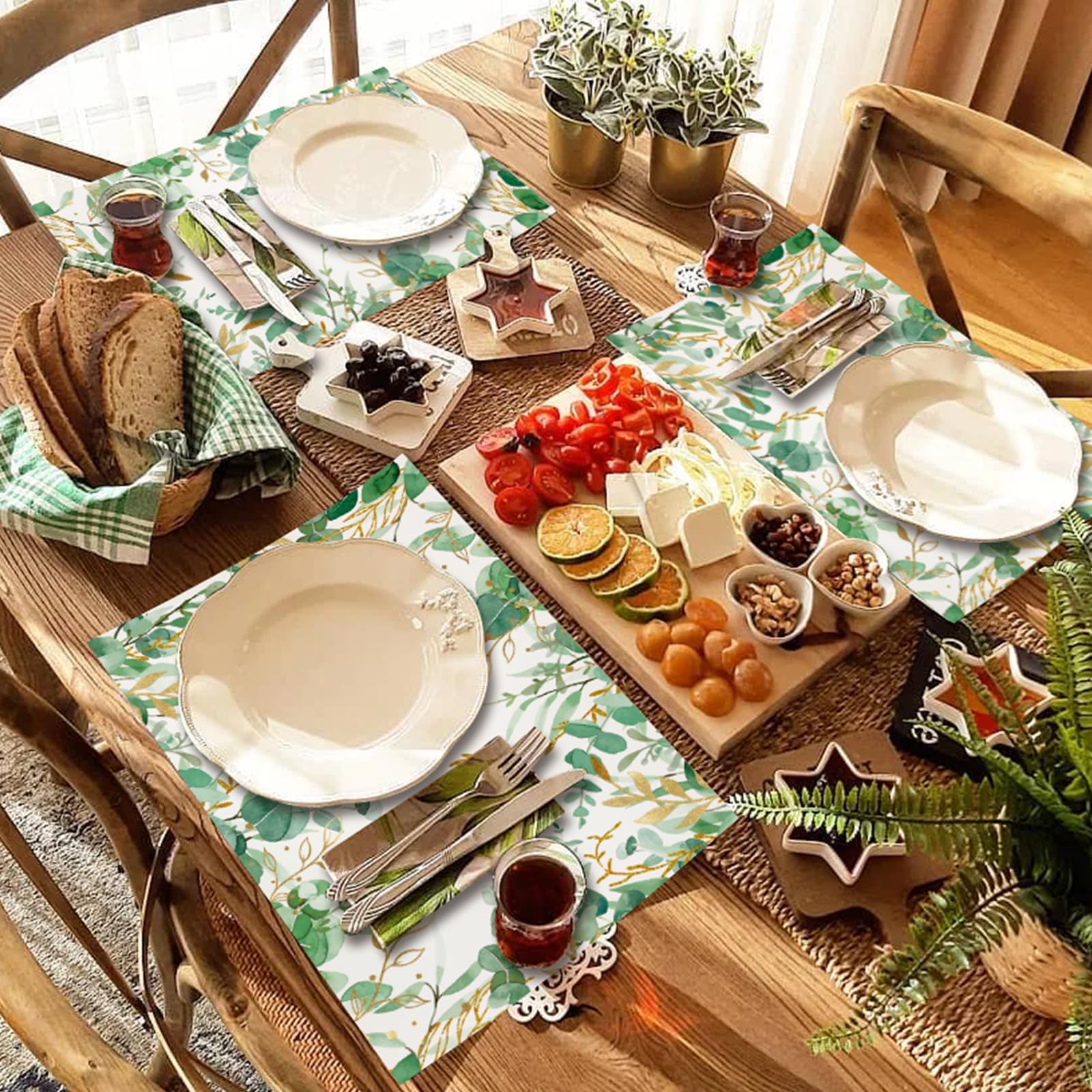 Serviettes De Table En Papier D'eucalyptus – Lot De 40, Design Vert Vintage, Compostables Pour Fêtes