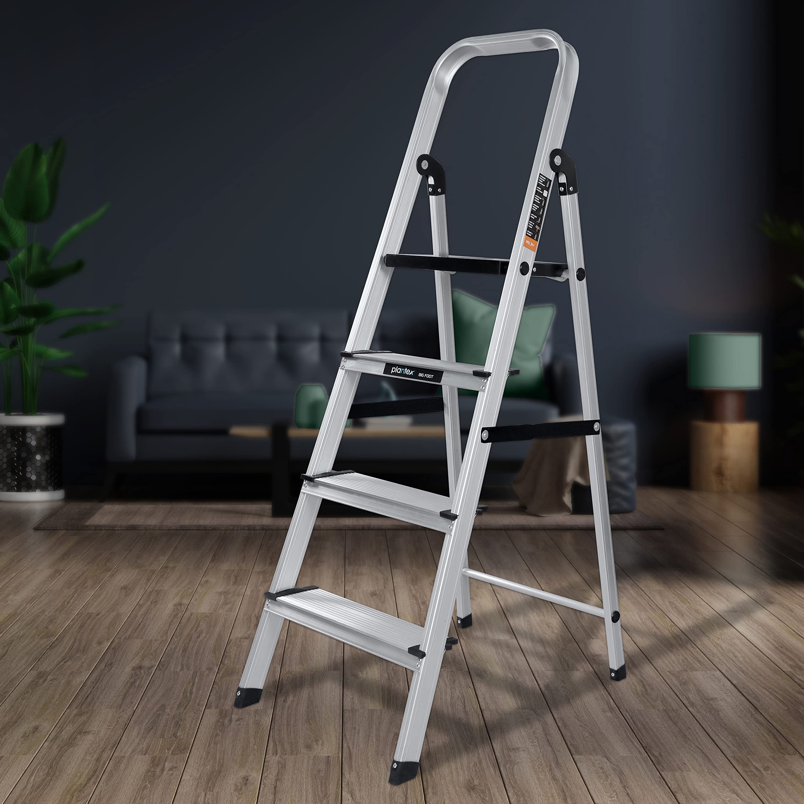 Plantex Big Foot 4 Steps Ladder for Home/Fully Aluminium Folding Ladder/Wide Anti-Skid Steps (Black-Silver) (B0B6CCLJSY) Amazon Price History, Amazon Price Tracker