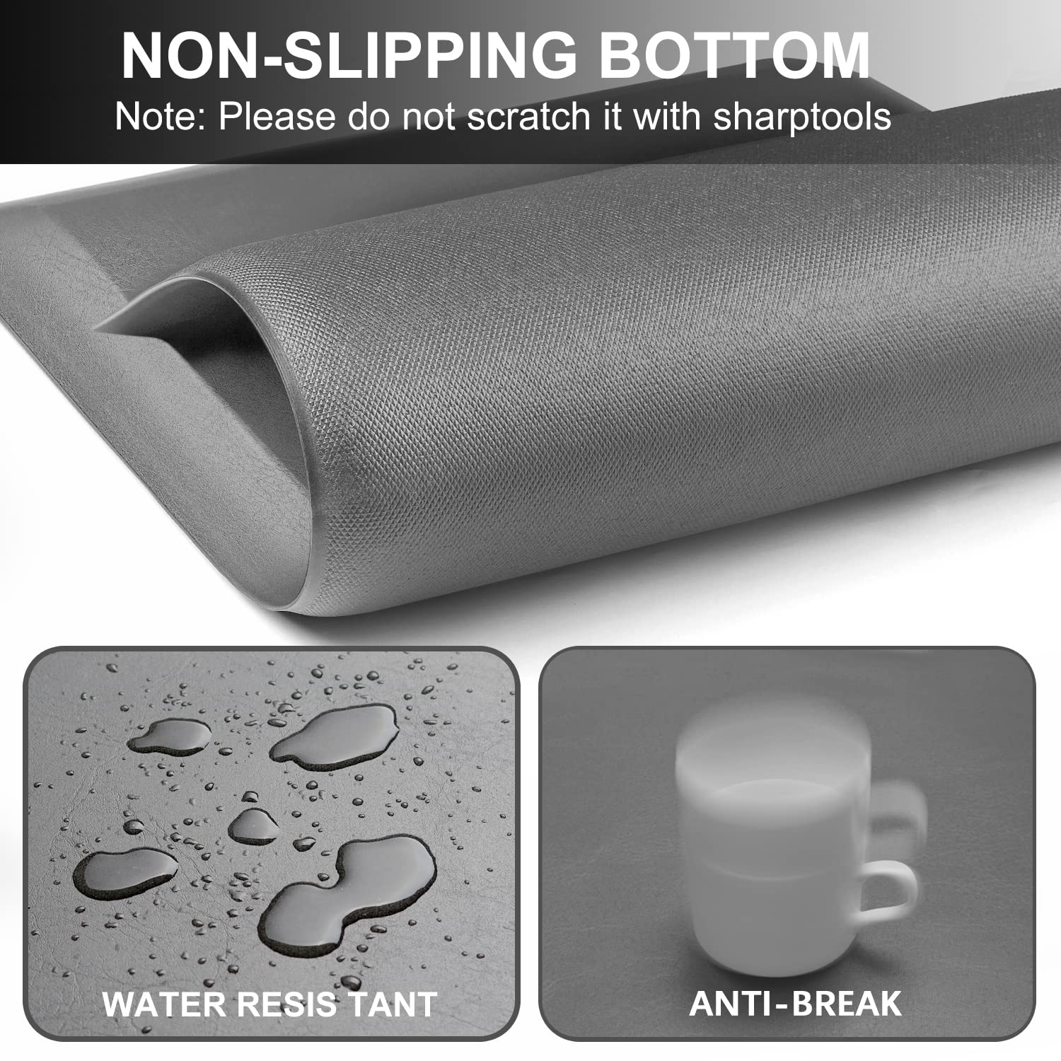 Alfombrilla extra gruesa antifatiga, acolchada 3/4, para cocina, alivia la presión, impermeable, antideslizante, cómoda para el hogar, oficina, garaje, lavandería, almohadillas de espuma (gris)