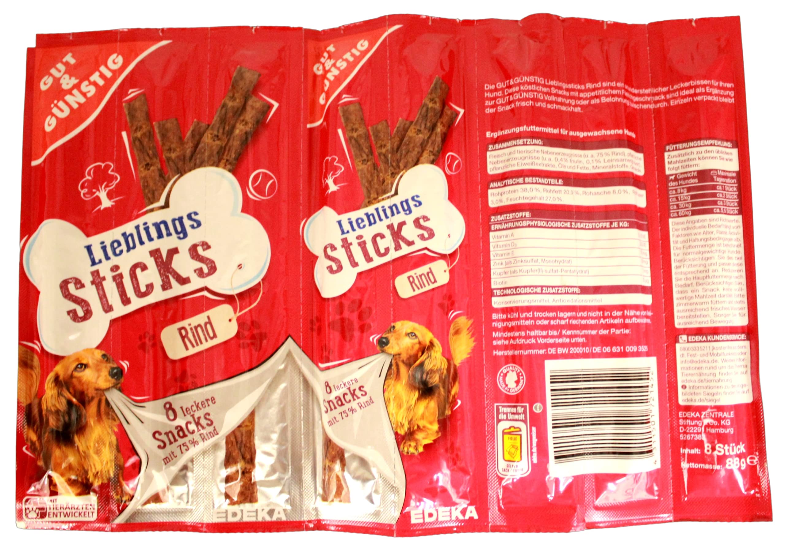 Gut & Günstig Lieblings Sticks Hundeleckerli mit Rind, 25er Pack (25 x 88g)