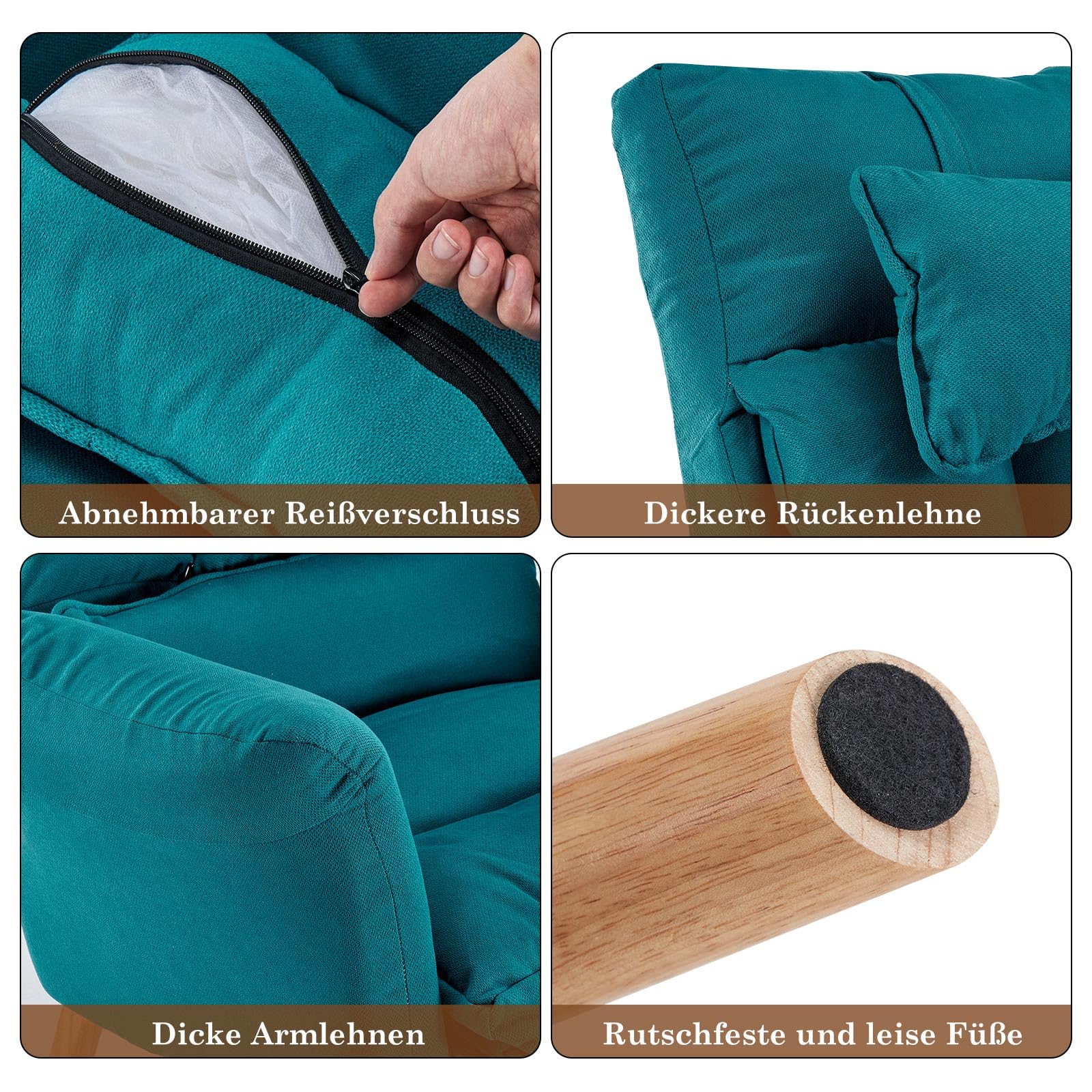 CLIPOP Relaxsessel mit Hocker Verstellbarer Lesesessel mit 6 Positionen Extra Dick Gepolsterter Lehnstühle Liegesessel Fernsehsessel Ohrensessel mit Liegefunktion (Blau)