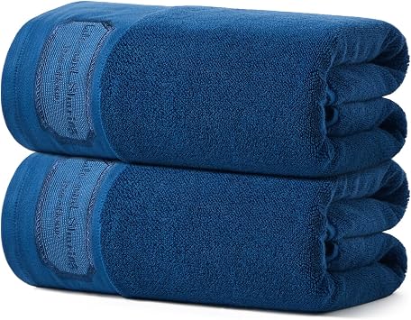 REDKISS 100% Cotton 2 Pack Oversized Bath Towel Set 35x70 Inches, Ultra Soft Highly Absorbant, Quickdry & Lightweight Large Bath Towels, Large Size Ideal for Gym Travel Camp Pool - Blue