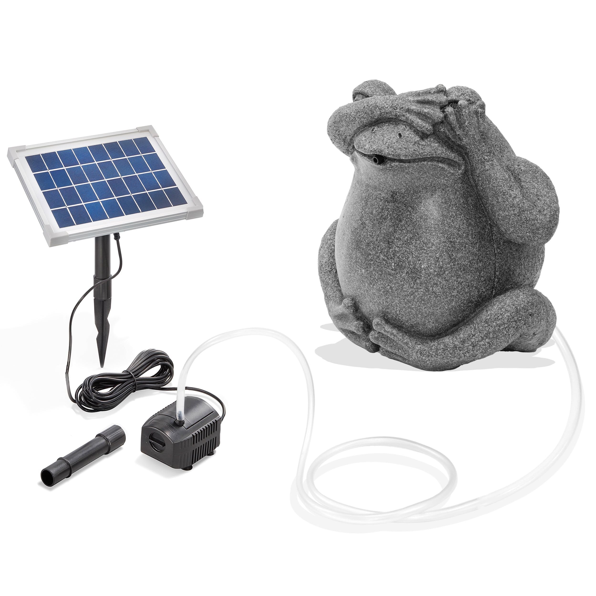 Esotec Solar Wasserspeier Komplettset, Frosch Figur, Gartenteich Wasserspiel, Vogeltränke, Vogelbad, Gartenbrunnen mit Solarpumpe, 3m Schlauch 101666