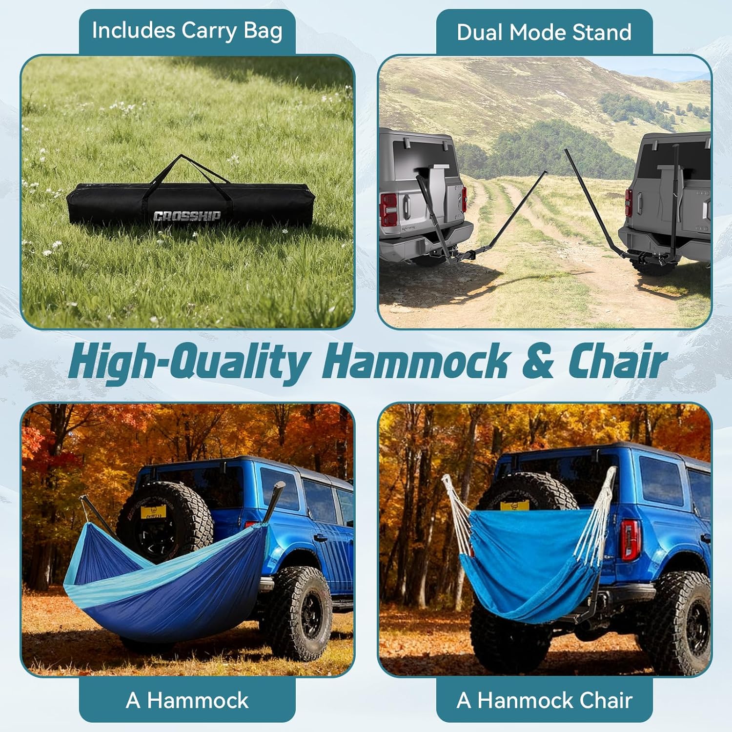 Hitch Mount Hammock & Chair Stand - Fits 2in Hitch Receiver - Includes Parachute Nylon Hammock, Hammock Chair & Storage Bag - for Camping, Outdoor, Travel (350lbs Weight Capacity)
