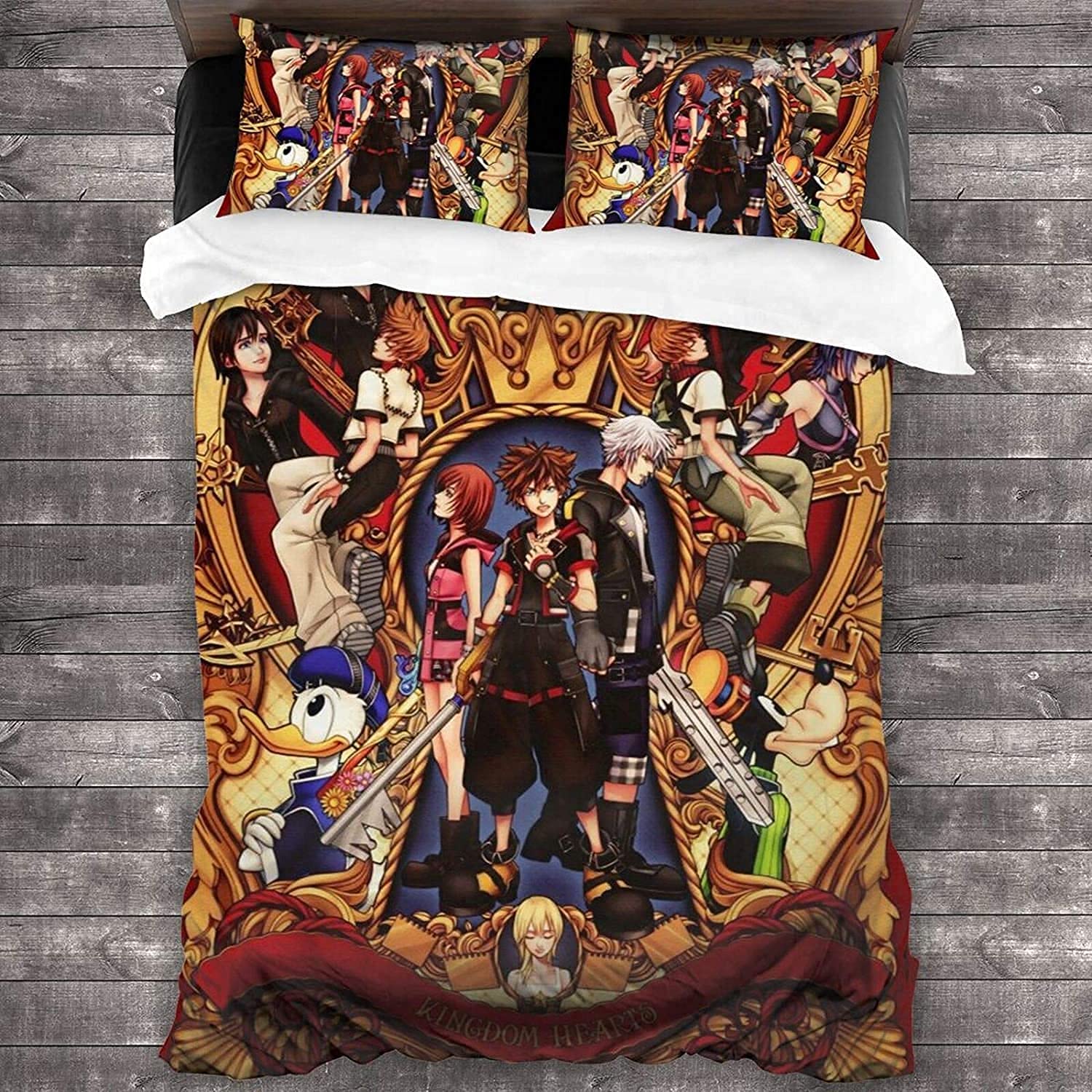 NICHIYOBI Kingdom Hearts Sora Riku Kairi Duvet Cover Bedding Set - Duvet Cover and Pillowcase, Microfibre, 3D Digital Print, Three-Piece Bed Linen (11, Single 135 x 200 cm)