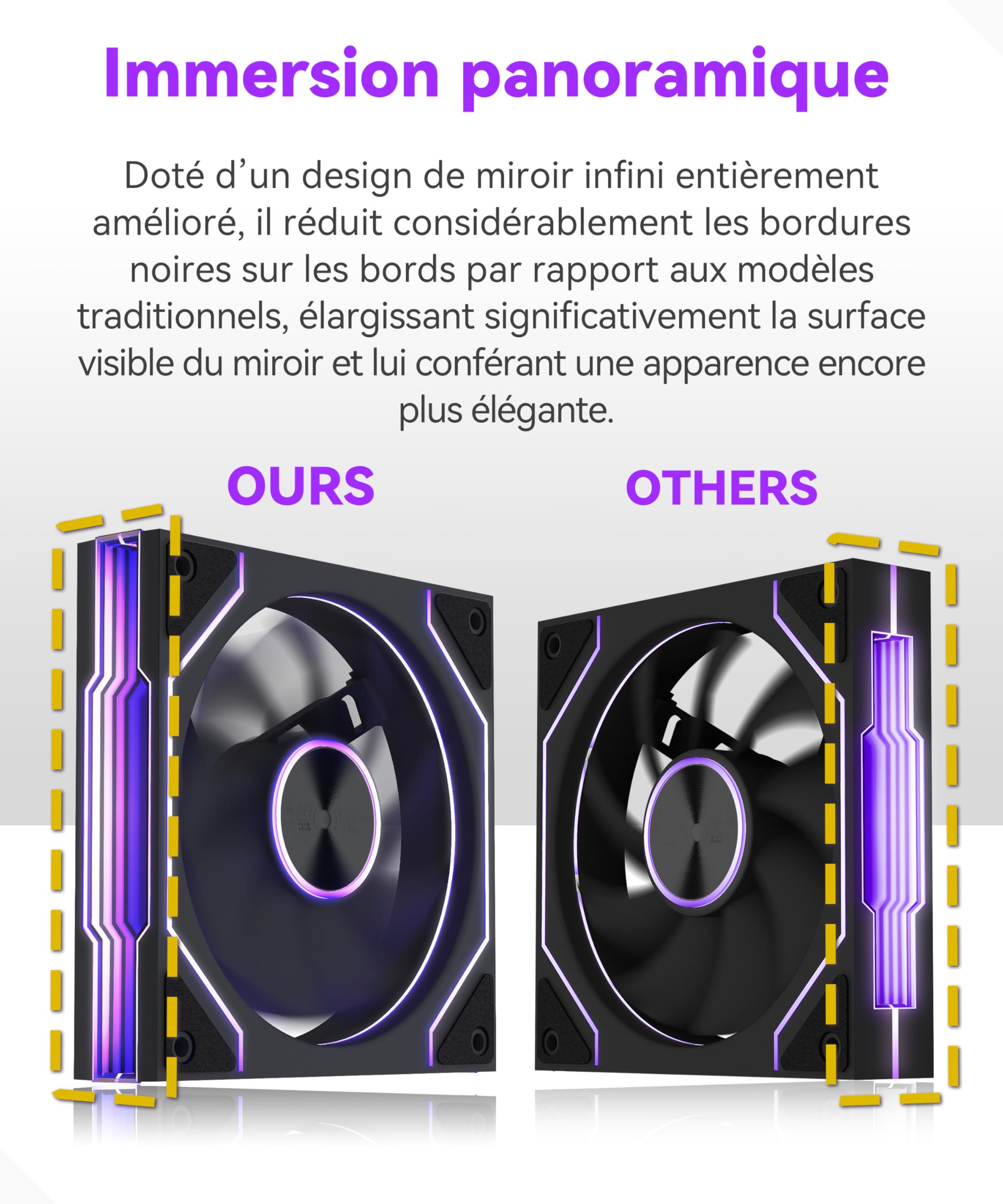 MUSETEX Y6 Boîtier PC, 7 Ventilateurs ARGB PWM Infinity Mirror préinstallés, Vue 270° en Verre Trempé, Connectique Type-C, Boîtier PC Gamer Mid-Tower ATX, Noir