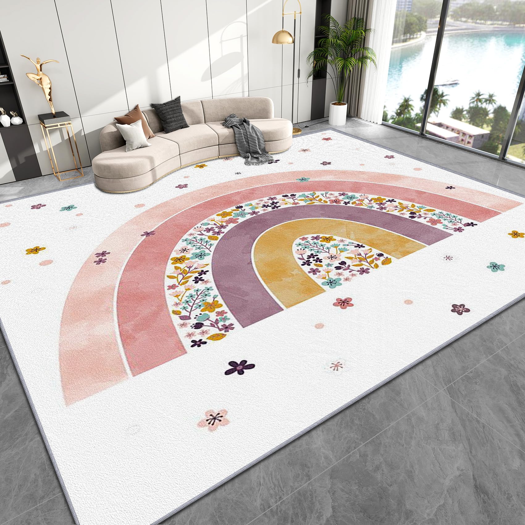 Regenbogen Deko, Kinder Teppich 100x150 Kurzflor, Teppich Wohnzimmer Süße, Weich rutschfest Waschbare Teppiche, Bettvorleger Schlafzimmer Kinderzimmer