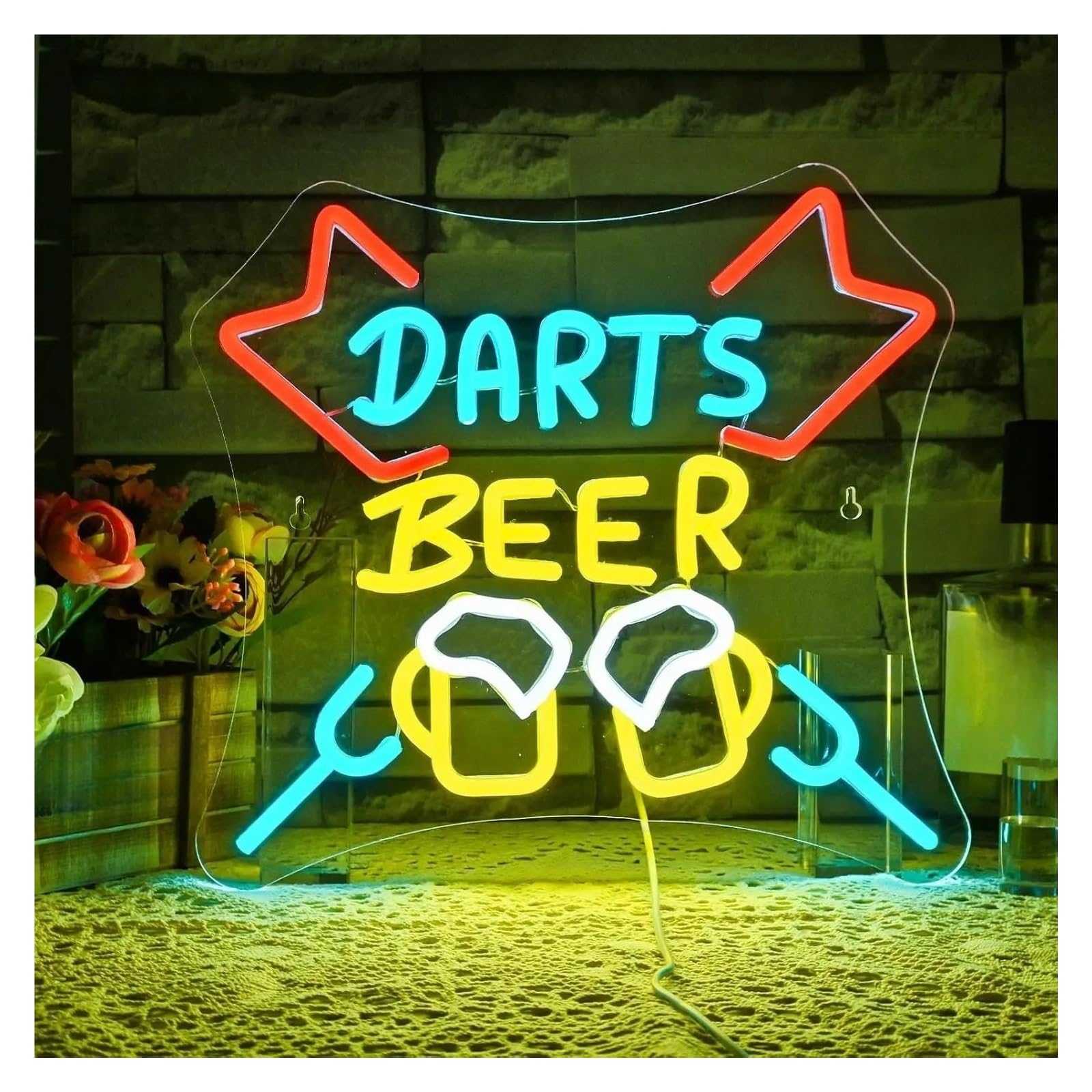 LEMST Sign Lamp Darts Beer Neon Sign USB Dimmable Light for Man Cave Home Beer Bar Club Game Room Living Room Pub Store Playroom Wall Decor 34cmx32cm