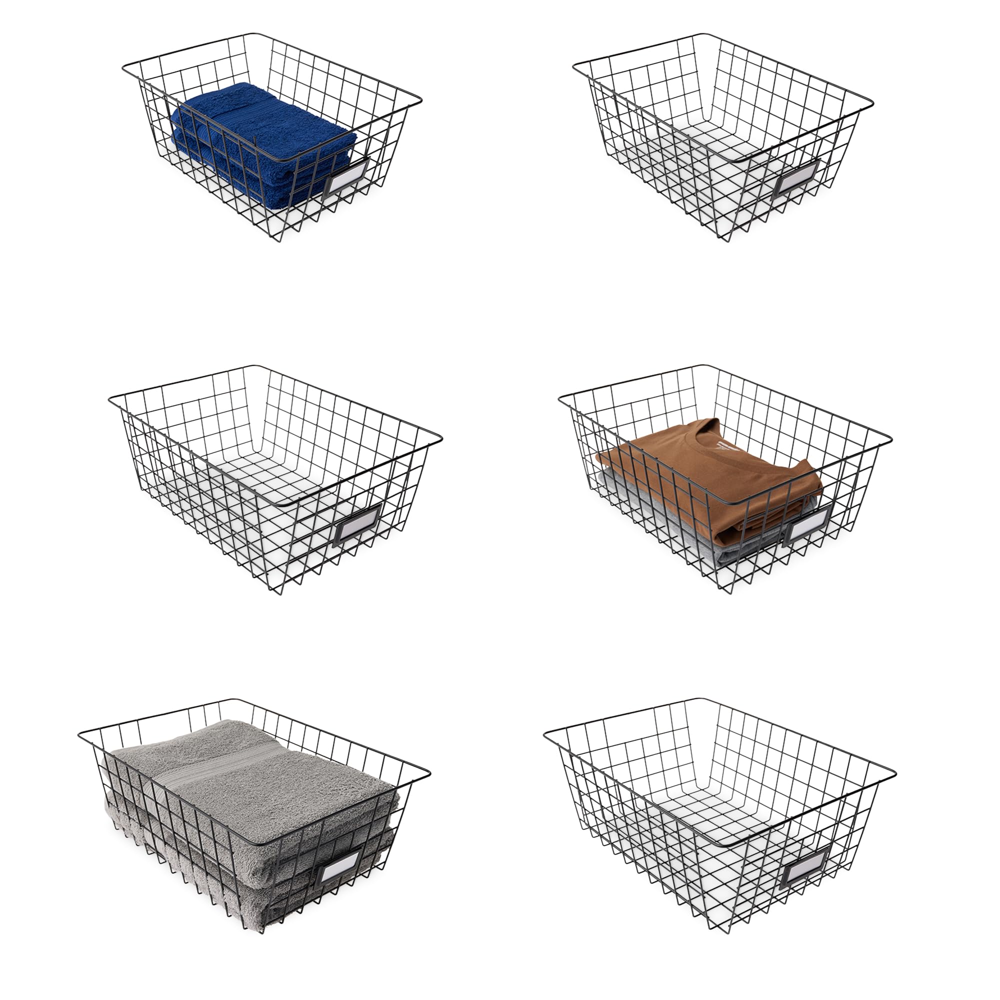 Amazon Basics Cestini portaoggetti in filo metallico per stoccaggio, confezione da 6, Piccolo, Nero