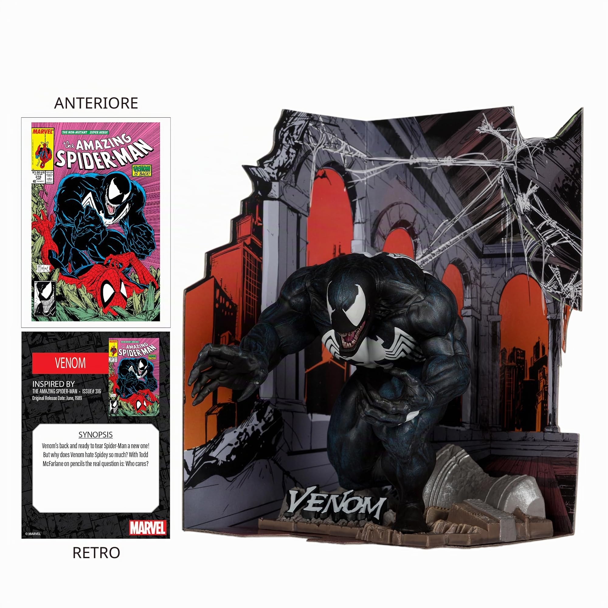 McFarlane Toys - Marvel Venom 1:10th Scala da collezione con scena (The Amazing Spider-Man # 316)