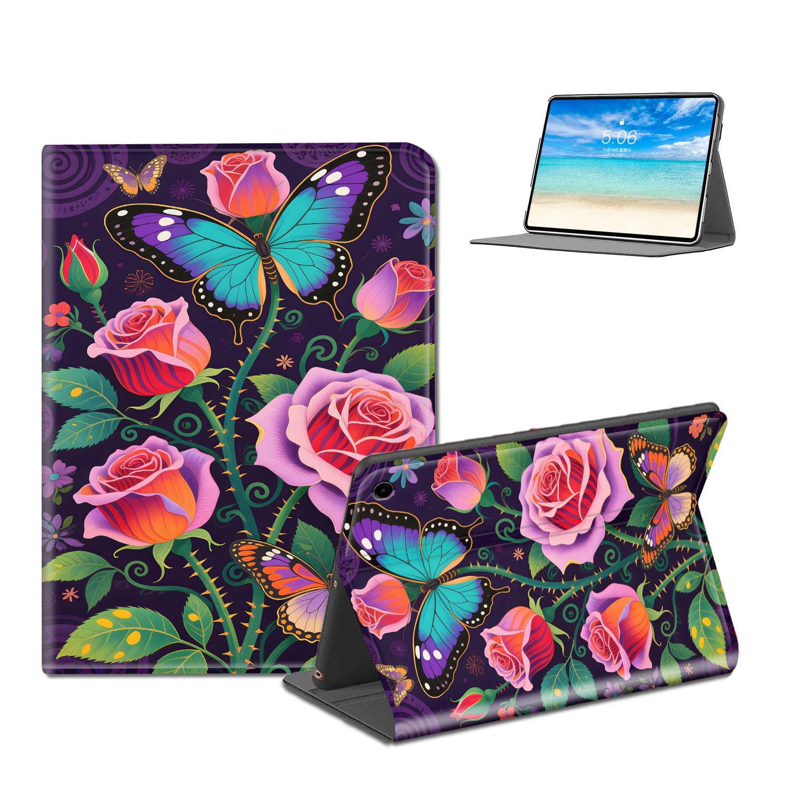 TAOLYUNI for Samsung Galaxy Tab A9 Cover, PU Leather Folio Galaxy Tab A9 Case, Shockproof, Durable, Multi-Angle Stand, Auto Wake/Sleep, Butterfly