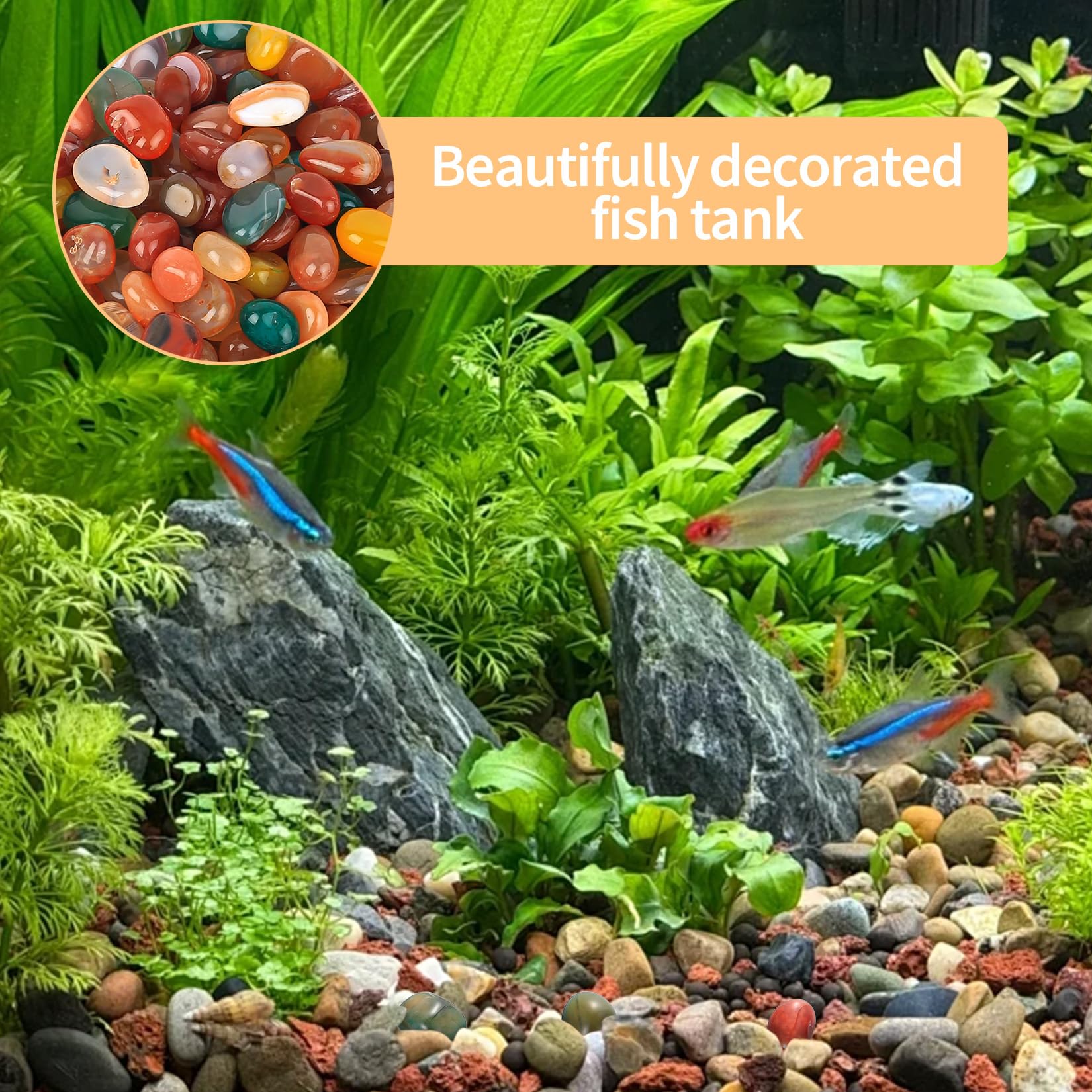 900g Edelsteine für Kinder, Bunte Trommelsteine, Halbedelsteine, 8-13 mm Muggelsteine, Bunte Steine Glückssteine für Edelsteinspiel Schatzsuche Gärten Blumentöpfe Dekoration(rund)