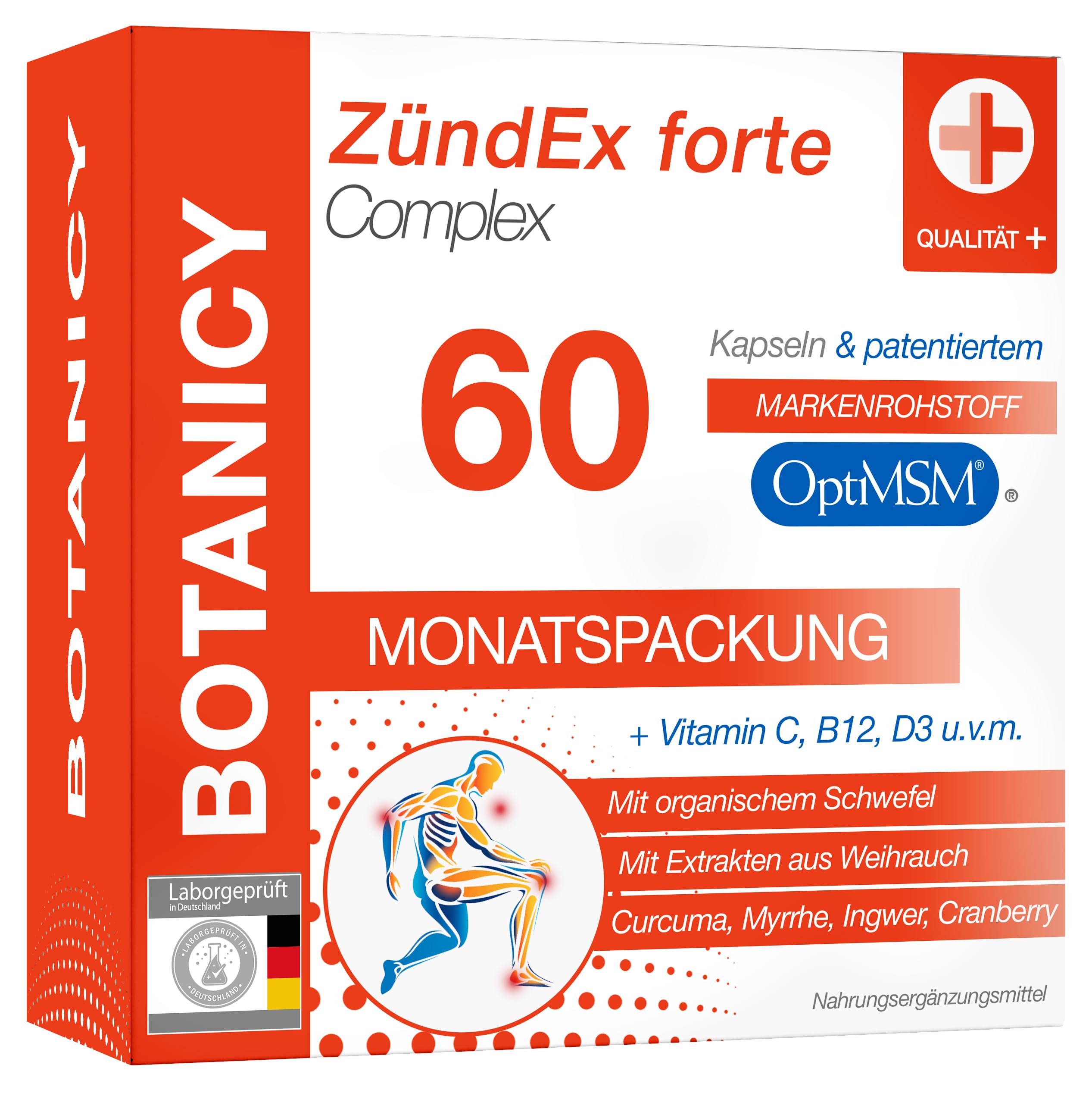 ZÜNDEX FORTE COMPLEX - 60 MSM Kapseln Hochdosiert - OptiMSM, Boswellia Serrata Weihrauch, Curcuma, Myrrhe, Ingwer, Cranberry, Vitamine, Spurenelemente