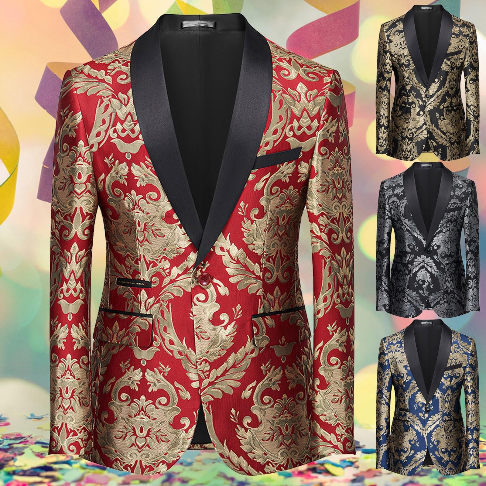 Generico Blazer Casual de Lujo de los Hombres Slim Fit Paisley Floral Jacquard Suit Chaquetas Abrigos Elegantes Chaquetas Chic Chaqueta Ball Enmascarado Chaqueta De Los 80 de Discoteca Vintage Blazer