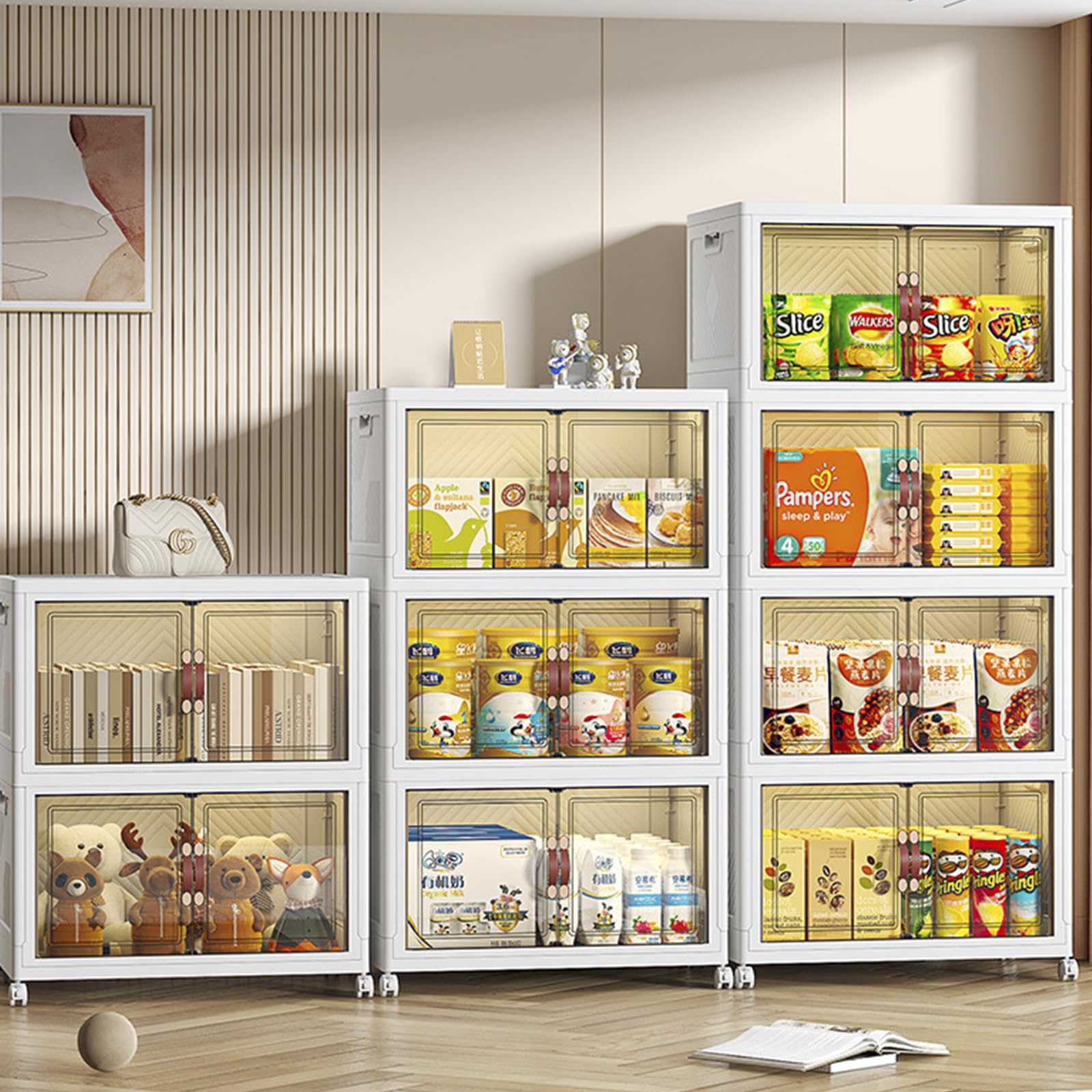 Boîtes de Rangement Pliables avec Couvercle, 62L Caisse Rangement Plastique avec roulettes, Armoire Rangement Transparente aux Vetements Jouets pour Maison,Salle de Bain,Cuisine,1 Pack