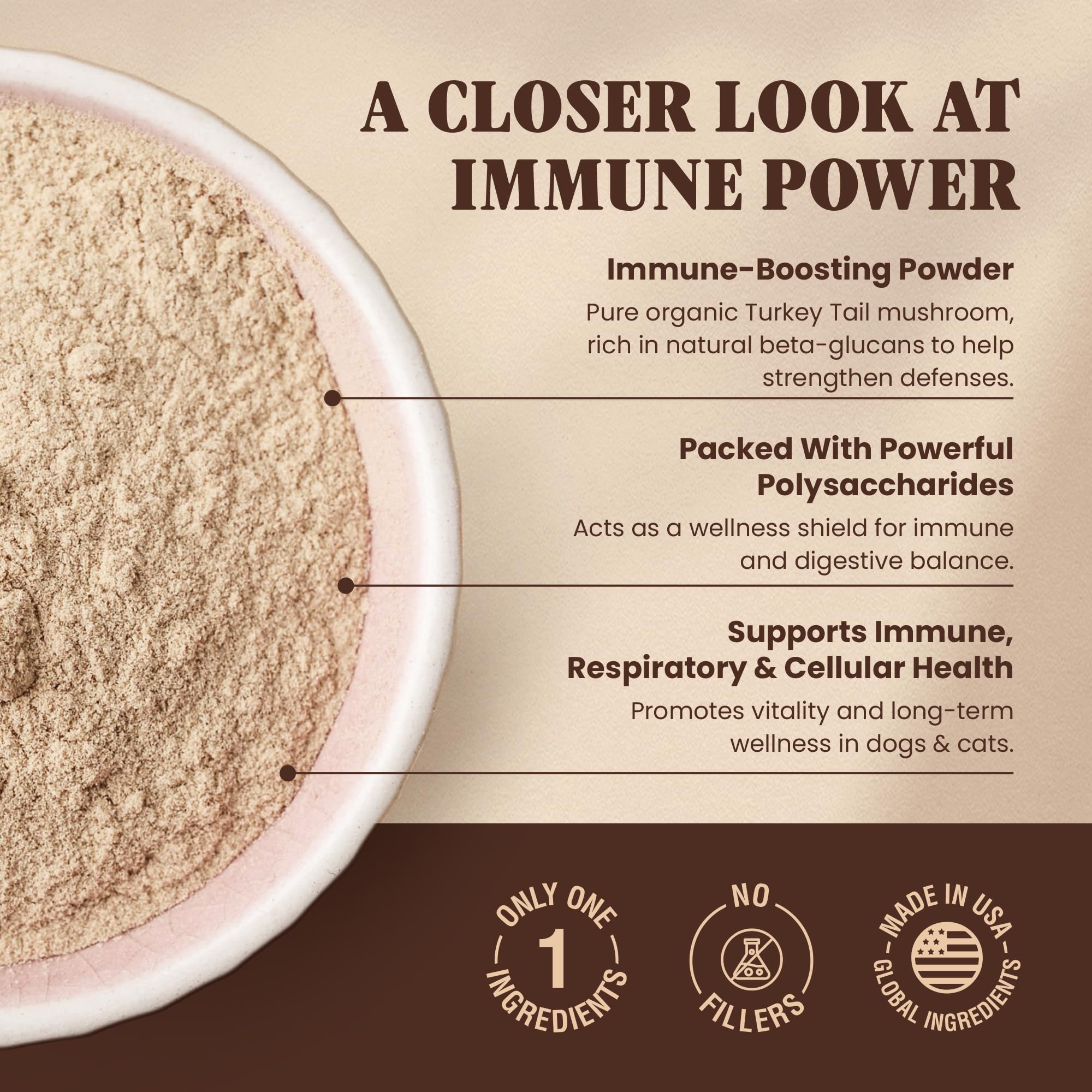 Organic Turkey Tail Mushroom for Dogs and Cats, Immune Support with Beta Glucans and Polysaccharides, Digestive and Respiratory Health, Pure Mushroom Powder, No Fillers, 200 ct — Amazon image 4