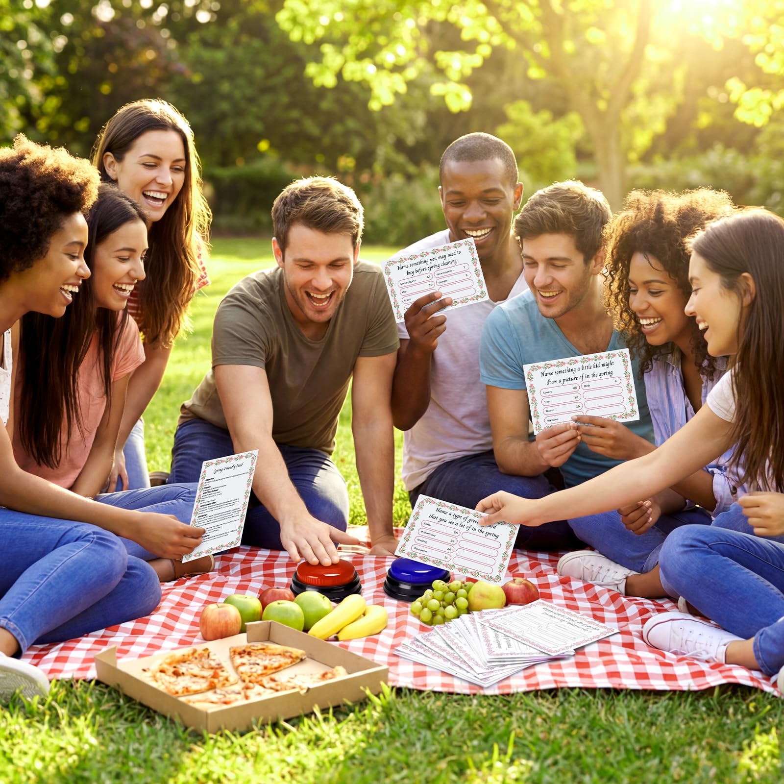 Juego de feudo amigable con la primavera con zumbadores de 2 respuestas, tarjetas de enemistad florales para juegos familiares, diversión nocturna, cuestionario de trivia para fiestas, oficina