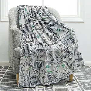 Jekeno Money Blanket 100 Dollar Bills Pattern Print Gifts for Dad Women Kids Girls Birthday Father's Day Home Bedroom Living Room Decor Soft Cozy Lightweight Plush Throw Blankets 50"x60"