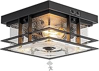 Vista 10 de Lámpara de techo al aire libre con sensor de movimiento, montaje empotrado negro para casa de granja, porche, sensor ajustable, 2 luces cerca