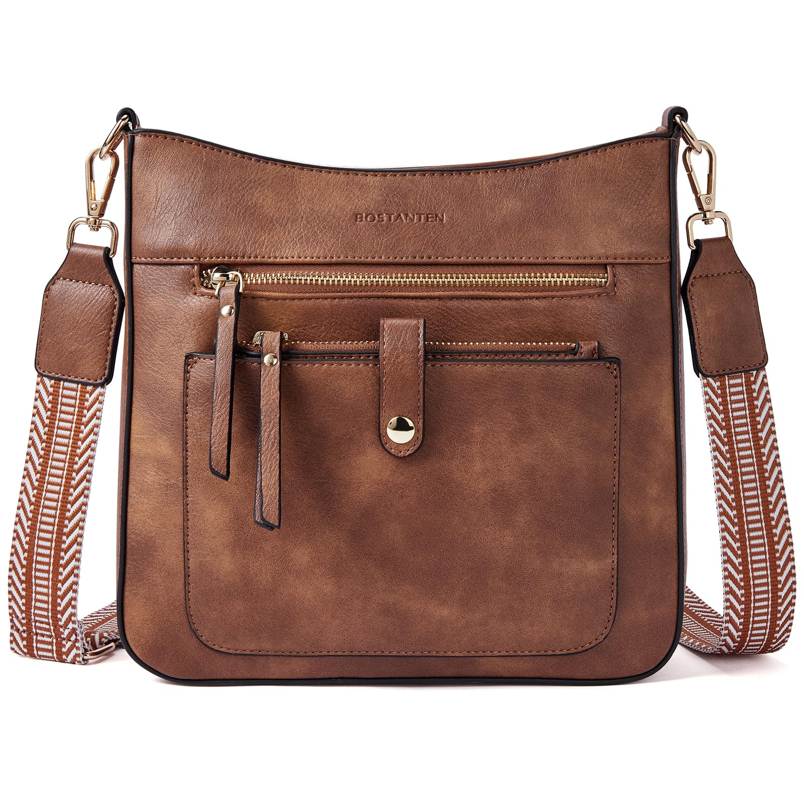 BOSTANTEN Crossbody Purses for Women Trendy Hobo Bags Double Zipper Shoulder Handbags with Adjustable Guitar Strap Medium