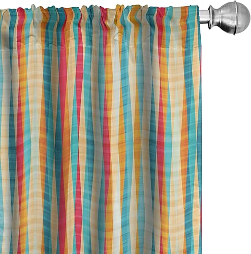 Miniatura 16 de Lunarable Cortinas amarillas, inspiradas en el picnic de los años 50, 60 y 70, diseño de lunares retro con estampado de lunares, tratamientos de