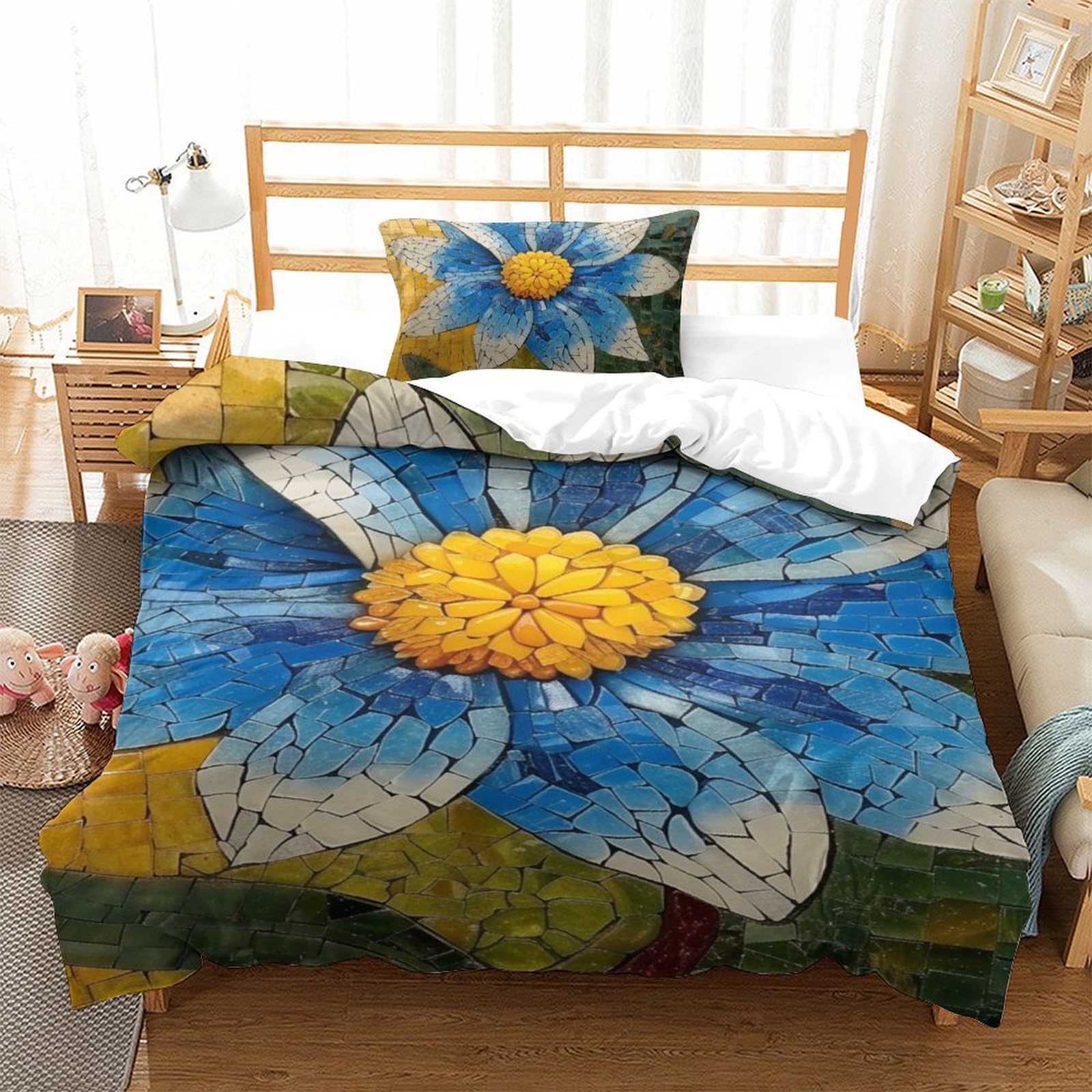 Parure de lit chrysanthème imprimé 3D en microfibre 135x200cm avec taies d'oreiller