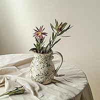 Vista 9 de Jarrón de cerámica verde y blanco con asa, florero rústico para decoración de hogar estilo “chinoiserie”, “grandmillenial” y toscano, jarrón