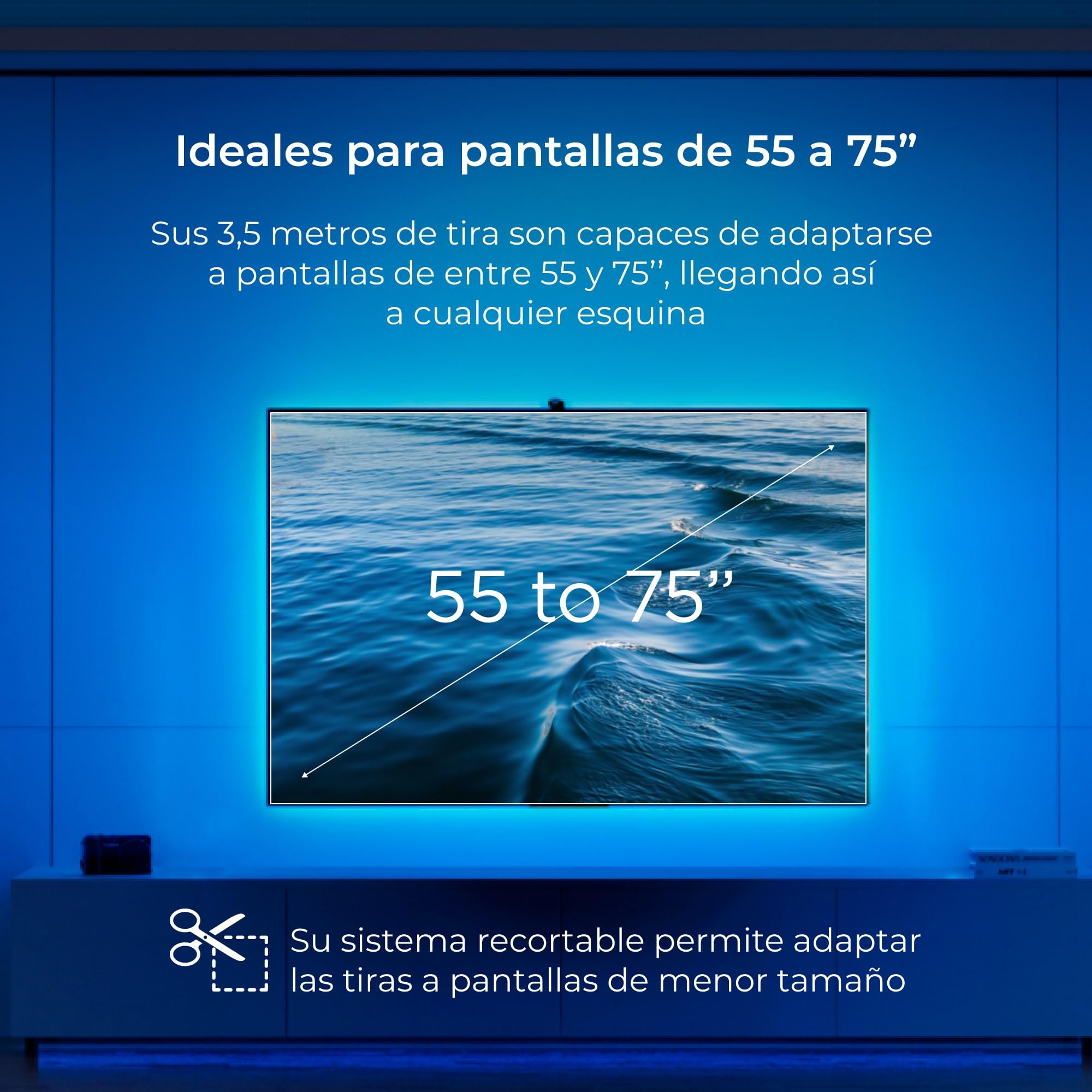 Tiras LED inteligentes para TV Ksix AmbiGlow, Sensor de color, TV 55 a 75