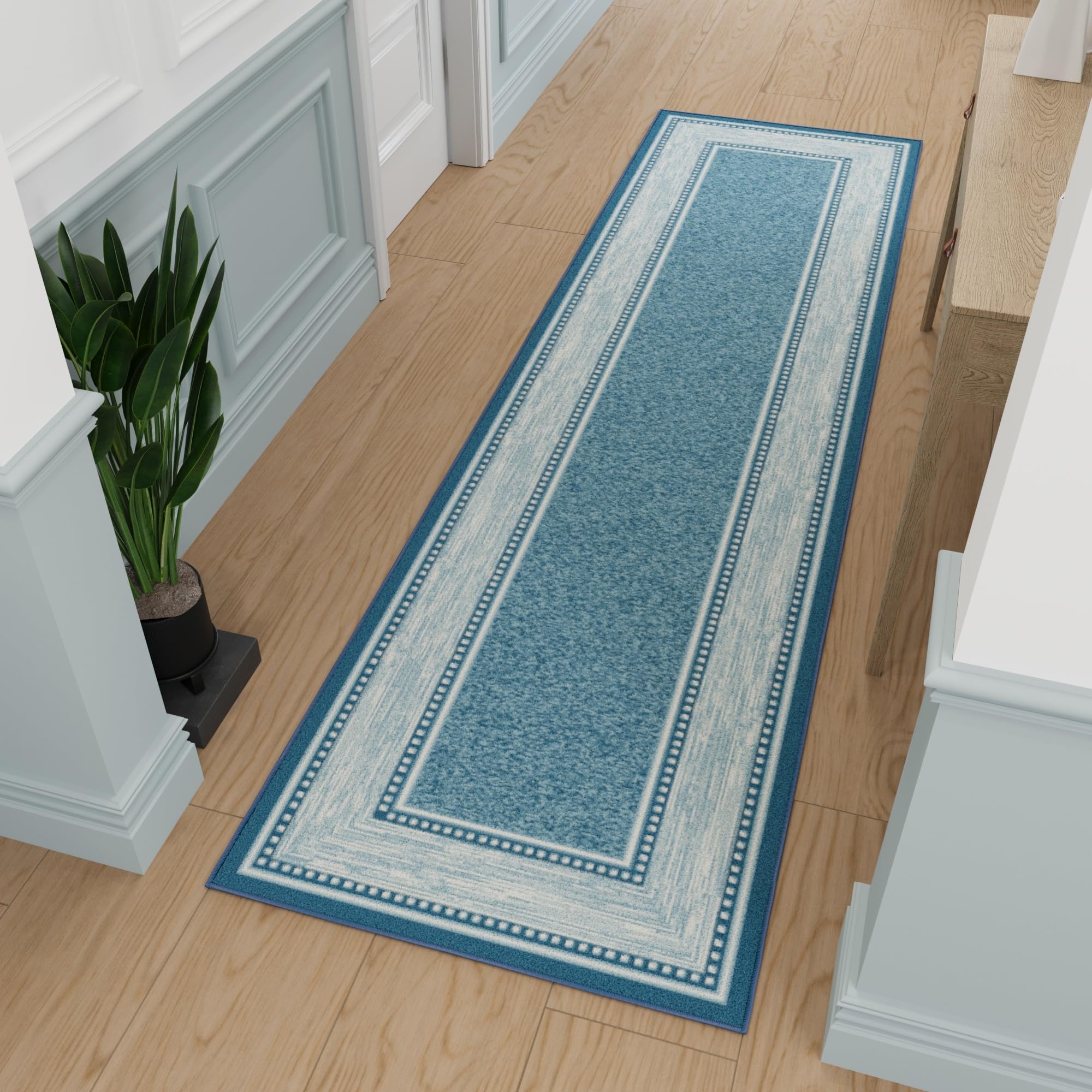 Ottomanson Hallway Runner Rug 2'7" x 9'10" Non Slip Border Area Rugs Easy to Clean Laundry Rug Runner Durable & Pet Friendly Floor Carpet Runners for
