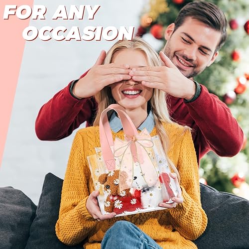 Miniatura 8 de 16 bolsas de regalo de plástico transparente con asa, bolsa de regalo transparente con cinta de cola de pez, bolsas de PVC reutilizables para
