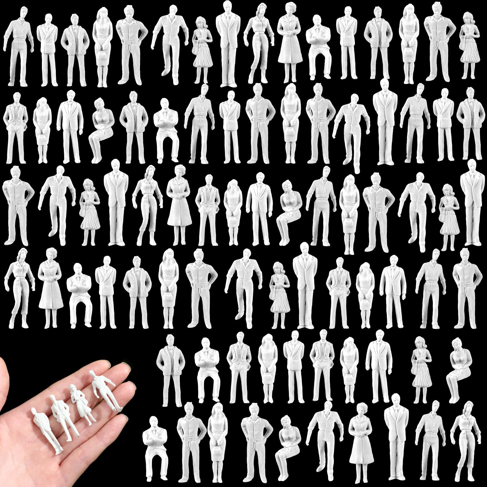 Namalu 100 Pcs 1: 150 Scale 0.47 inch White Unpainted Mini People Figures Miniature People for Model Trains Architectural Standing and Sitting Mini Diorama Figures for Architectural Project